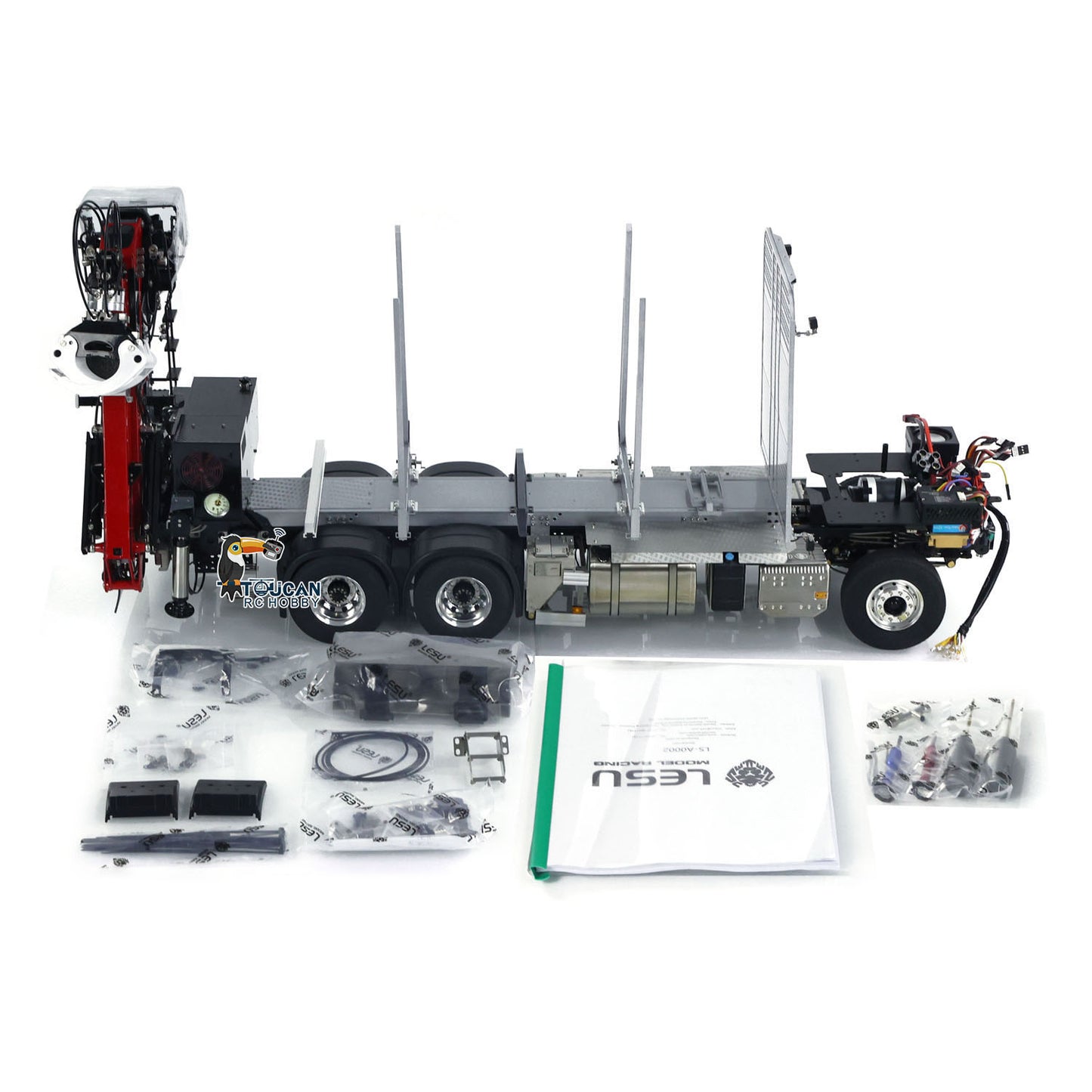 LESU 1/14 Camion forestier RC en métal avec grue hydraulique et tracteur sans cabine FH16