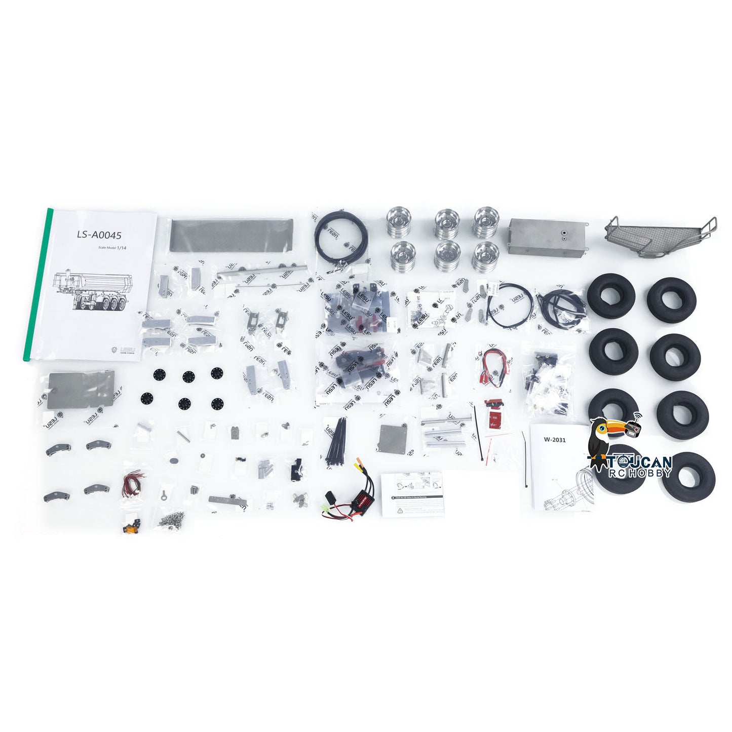 Remorque à benne basculante hydraulique en métal LESU 3 essieux 1/14 pour camion tracteur RC DIY TAMIYA