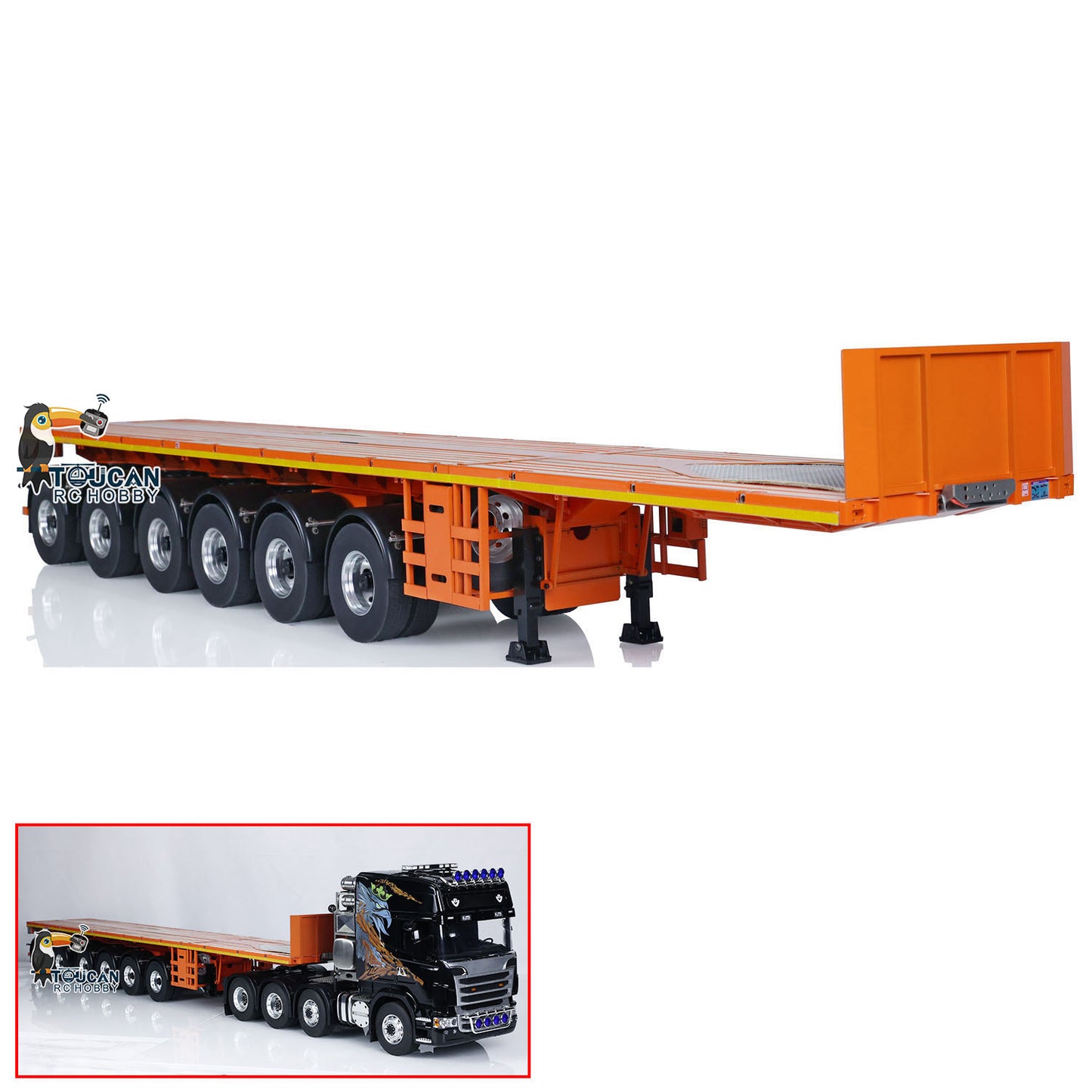 NOOXION 1/14 Fury Bear Metal 6 Axles Flat Trailer for Remote Controlled Tractor Truck