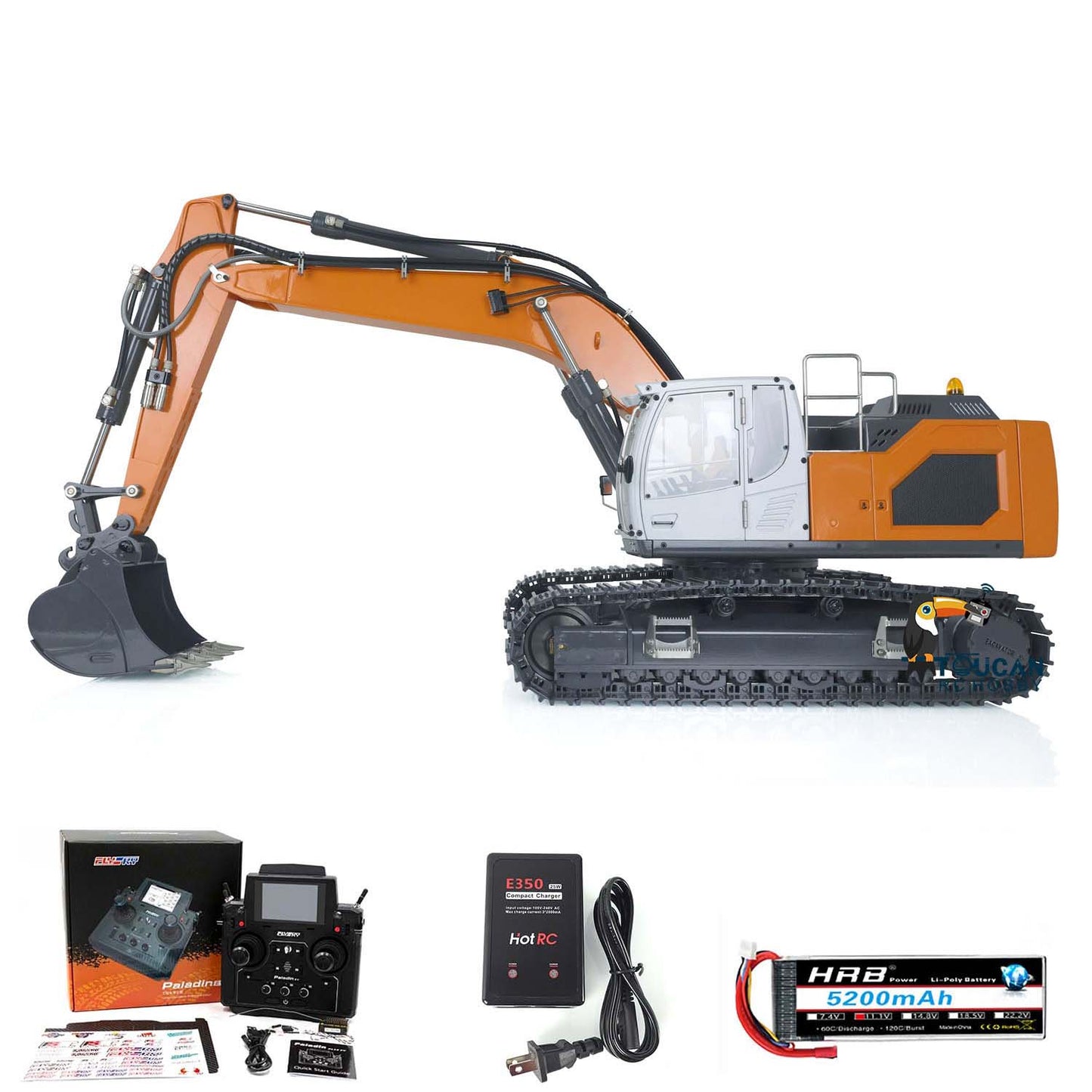 Excavatrice hydraulique RC RTR 945 en métal XDRC 1/14 avec vannes d'inversion 5 canaux et émetteur PL18EV