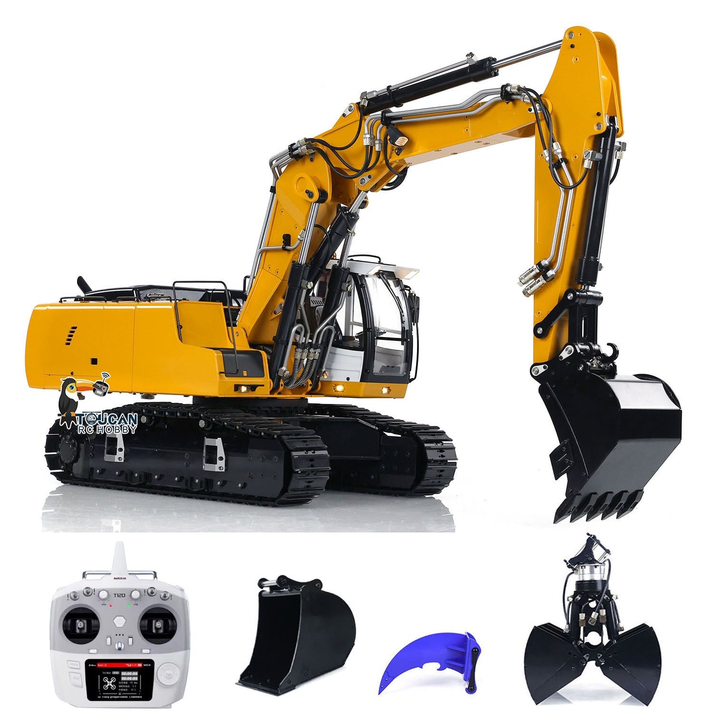 MTM 1/14 946-3 RC 3 Arms Painted Assembled Metal Hydraulic ARTR Tracked Excavator Digger With Ripper Grab Clamshell Bucket