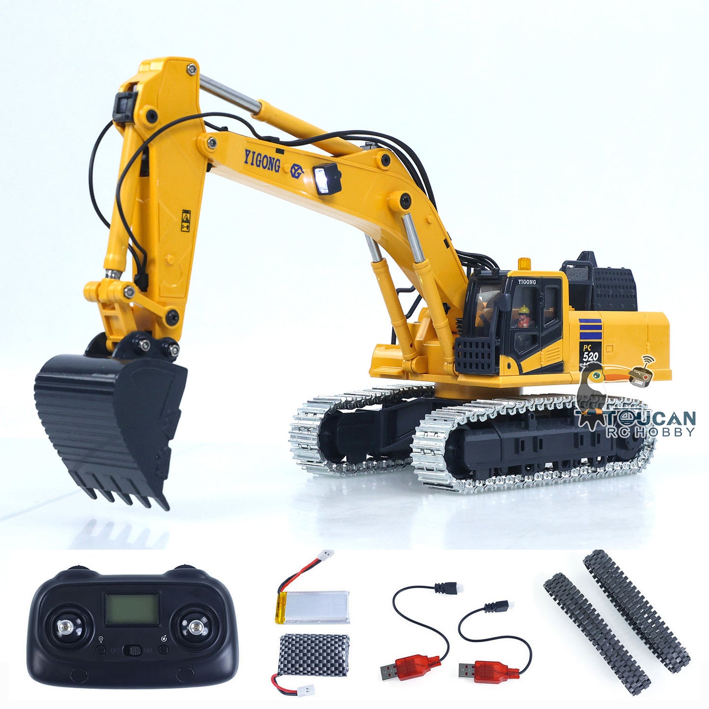 1/50 RC Digger PC520 Electric Liftingl Excavator Engineering Vehicle Metal Tracks Lights Sound Small Toy Collection