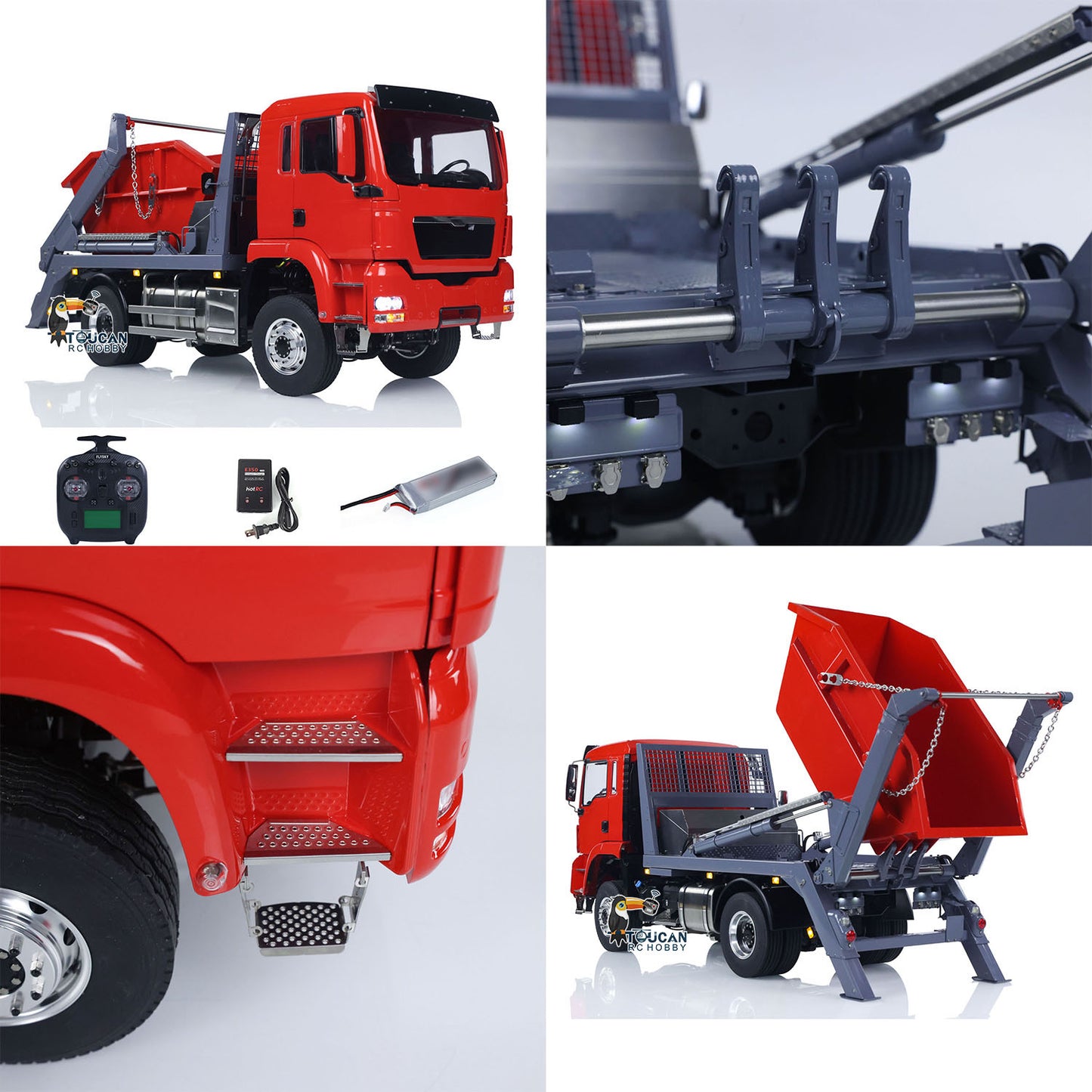 LESU Metal 1/14 RC Hydraulic Swing Arm Garbage Dump Truck 4X4 RTR TGS Light Sound ST8 Radio Battery