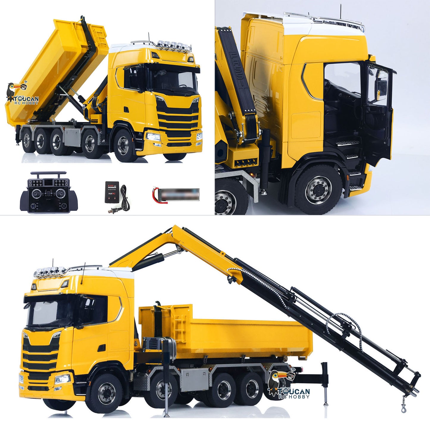 SA770S 1/14 RC Camion à benne basculante à grue hydraulique 10X10 Voiture à benne basculante complète radiocommandée