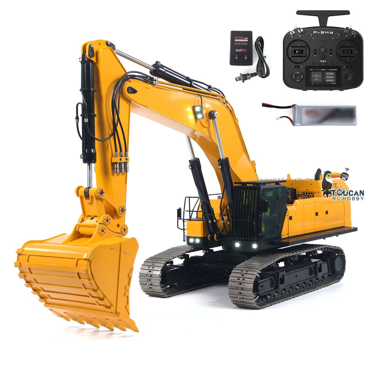 Heavy Machine 1/14 RC Hydraulic Excavator 395F Metal Digger RTR Model Car 1.0L Dual Pump Frsky X14 Radio Battery