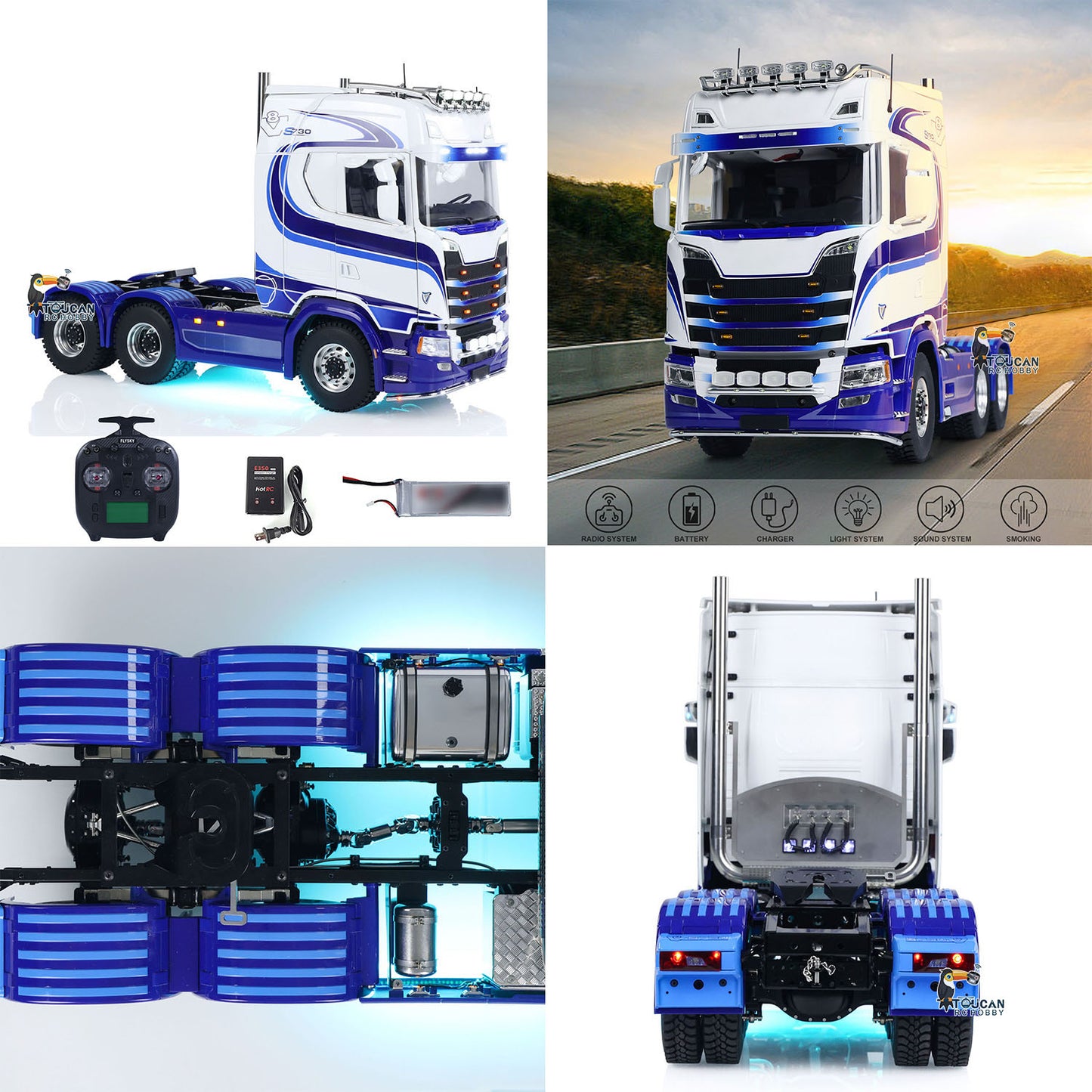 TOUCAN 770S 1/14 Remote Control Tractor Truck 2Speed RTR Model 6x6 Metal Chassis Axle Lock RC Lorry Car Flysky ST8 Radio Smoke
