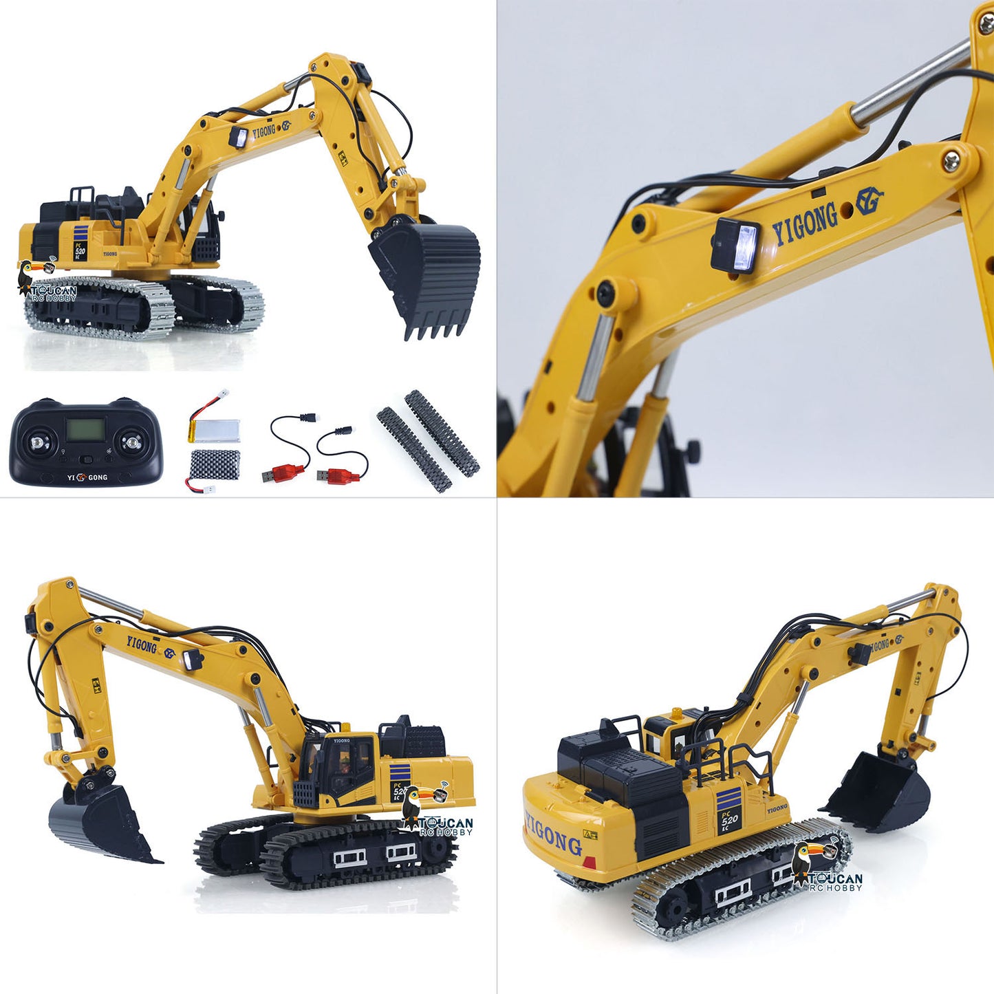 1/50 RC Digger PC520 Electric Liftingl Excavator Engineering?Vehicle Metal Tracks Lights Sound Small Toy Collection