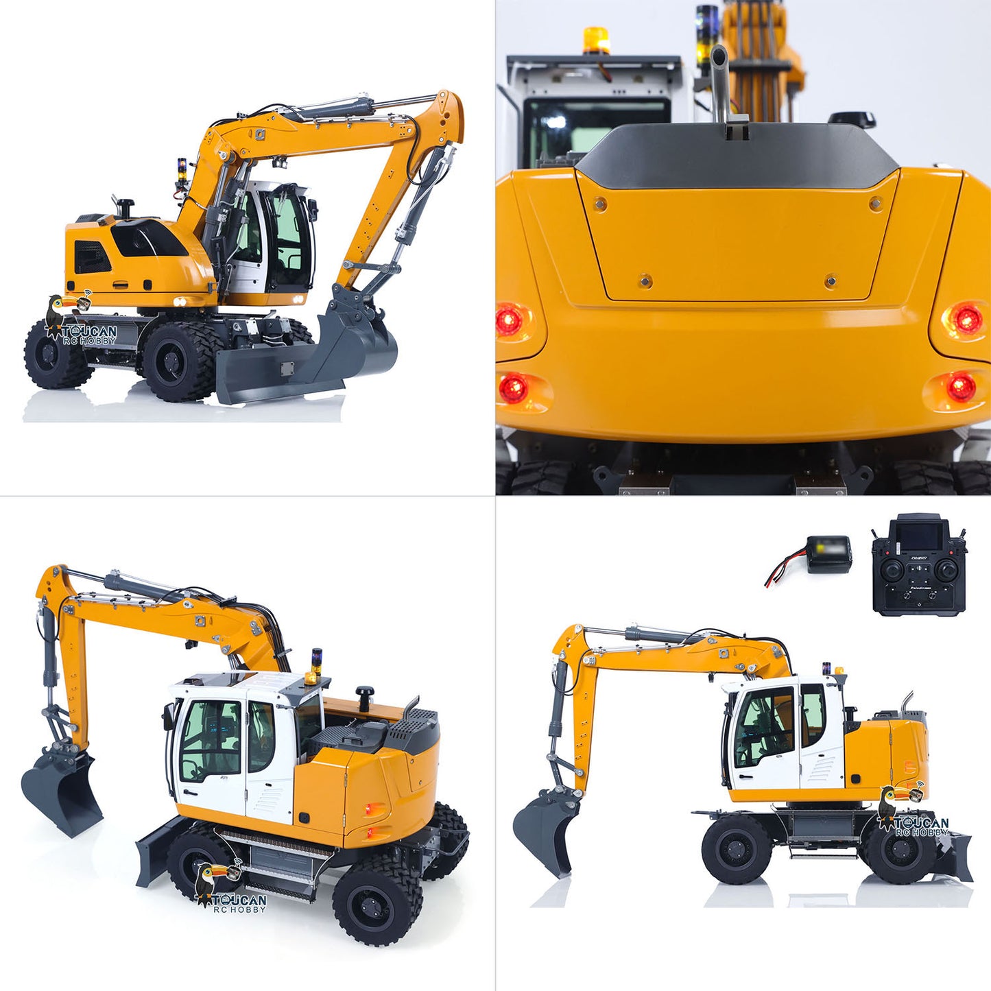 1/14 RC Hydraulic Wheeled Excavator LR914 8-ways Valve RTR Metal Remote Control 4*4 Digger Model Axle Lock Flysky PL18EV Lite