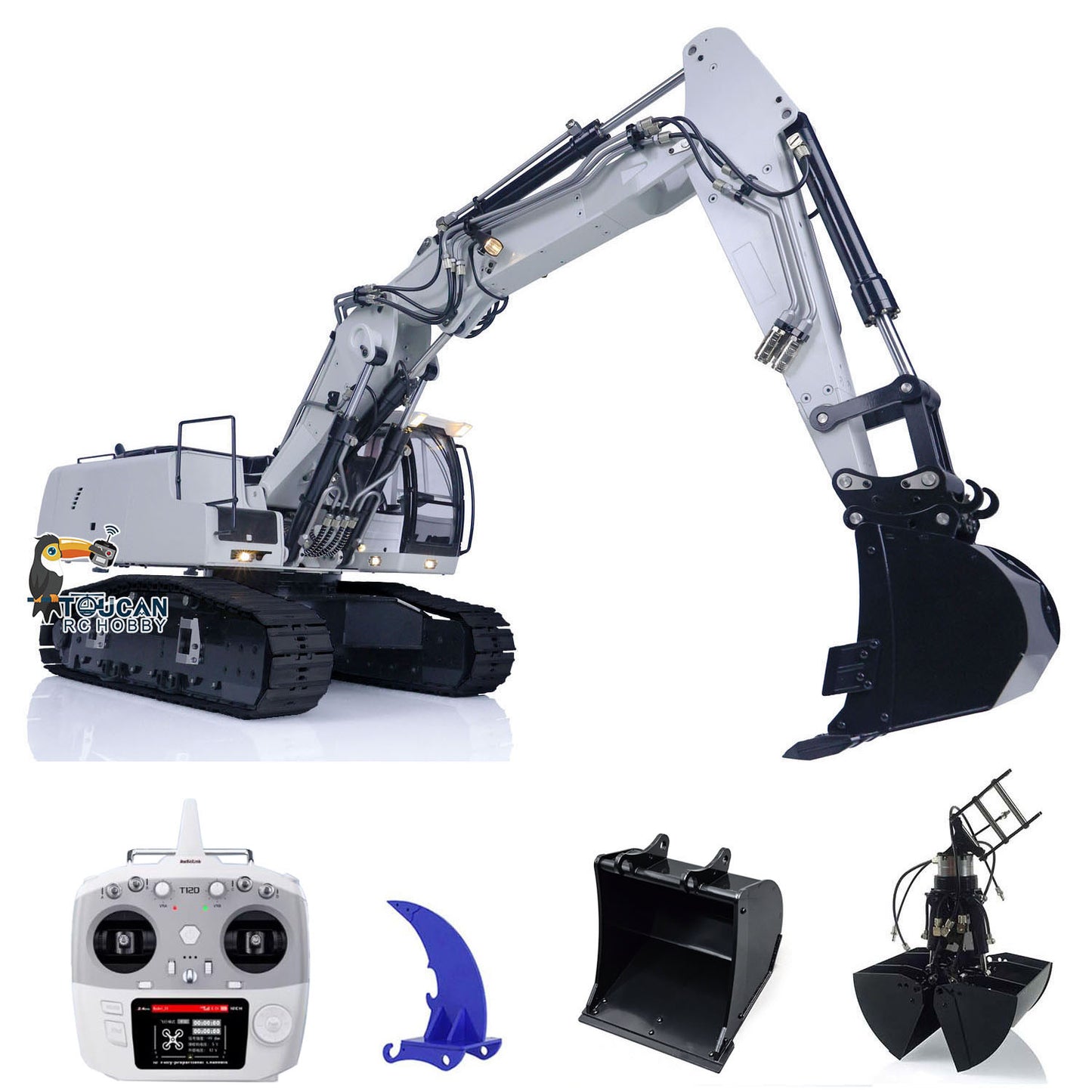 MTM 1/14 946-3 RC 3 Arme lackiert montiert Metall Hydraulische ARTR Raupenbagger Bagger mit Aufreißer Greifer Zweischalengreifer