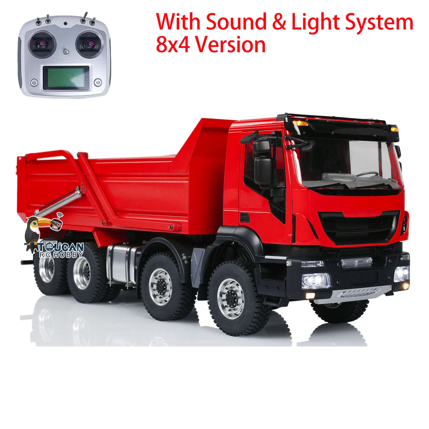 Camion à benne basculante hydraulique PNP assemblé peint en métal 1/14 8x4 avec système sonore et lumineux