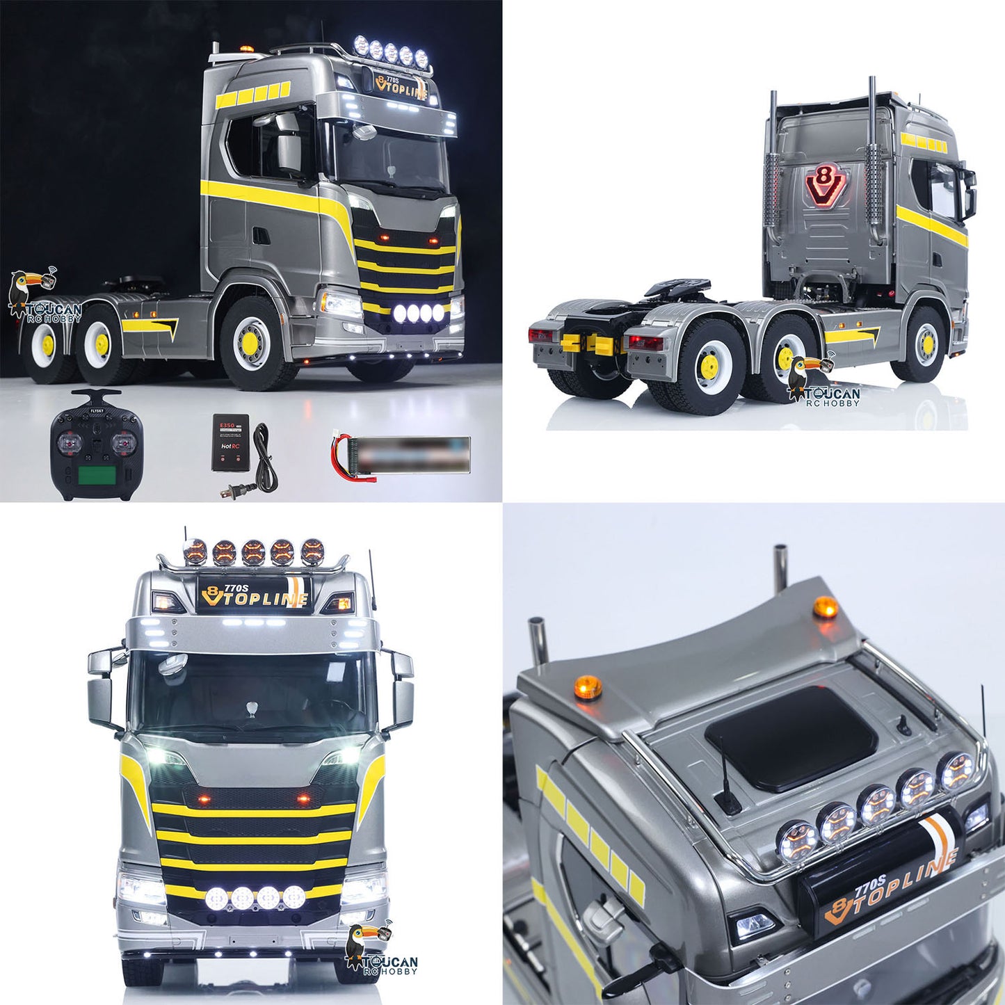 TOUCAN 1/14 RC Tractor Truck 770S RTR 3Speed Lorry 6X6 Metal Chassis Axle Locks Smoke Sound Light Chassis Suspension ST8 Battery
