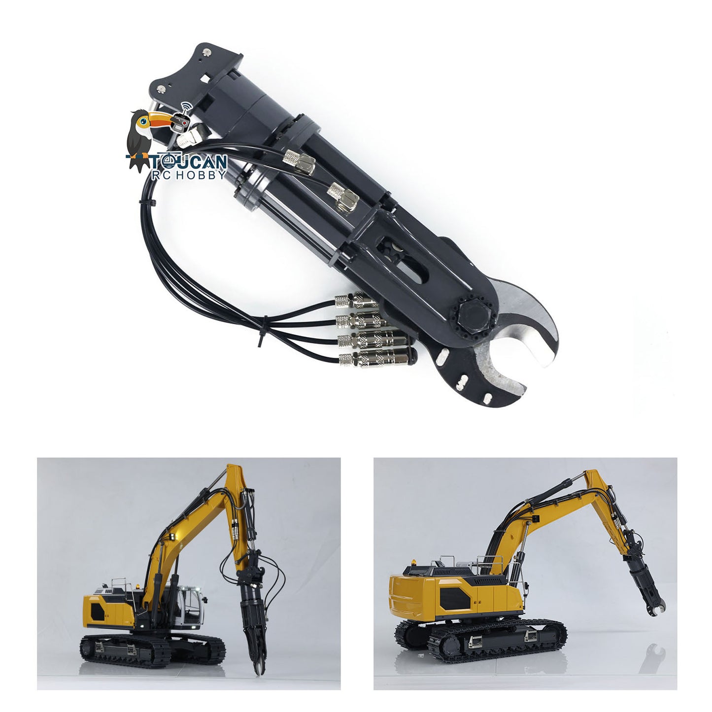 XDRC Metallsiebschaufel, Klauengreifer, LED-Leuchten, Aufreißer, Vertikutierer für 1/14 L945 RC Hydraulikbagger