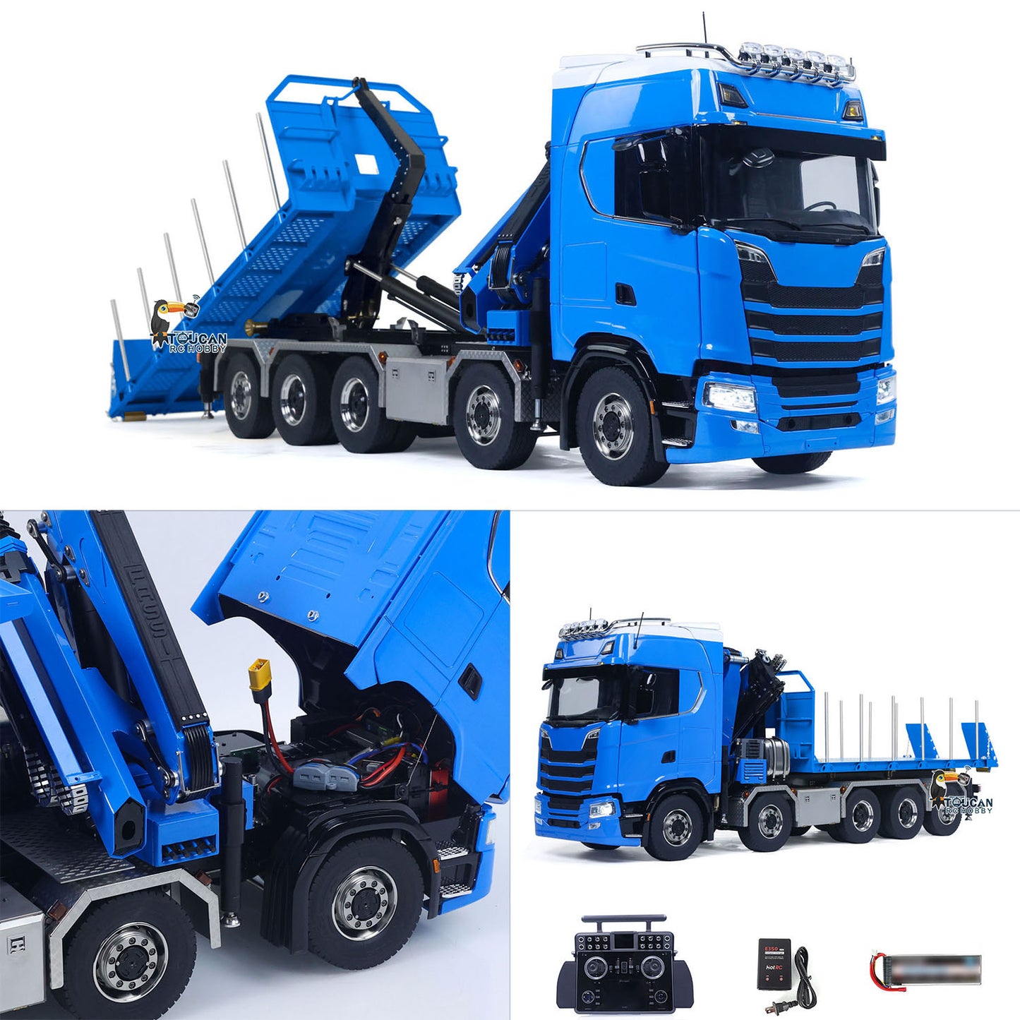 770S 1/14 RC Flatbed Timber 10x10 Metal Hydraulic Crane Radio Control Dump Truck