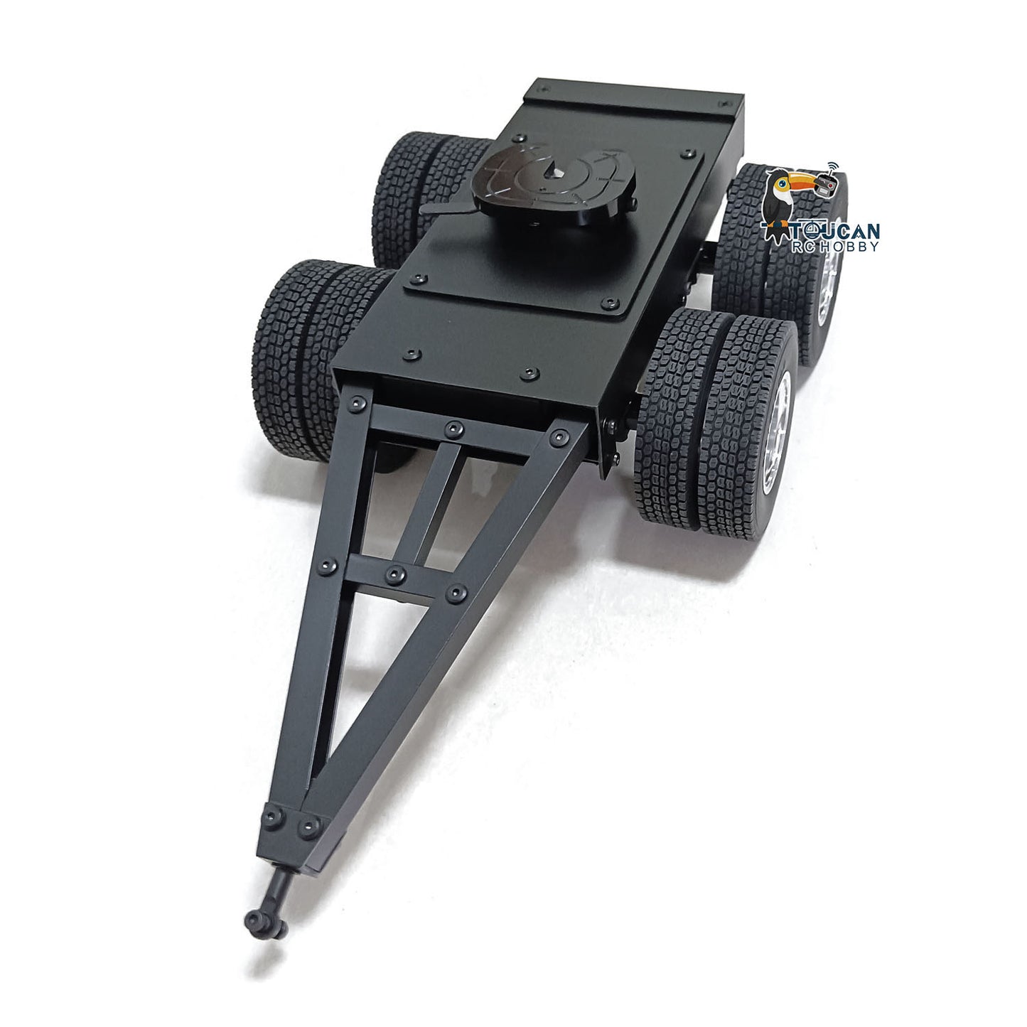 Remorque à 2 essieux en métal 1/14 avec traction à sellette pour camion tracteur RC