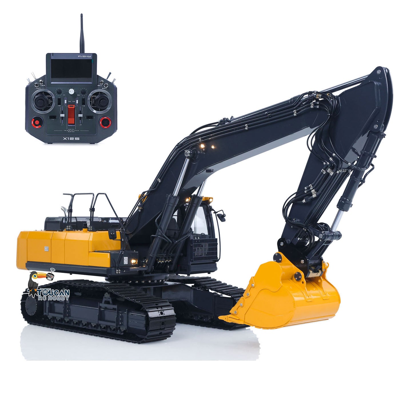 Super Frog 3 Pumps 9CH Valve 1/14 RC Hydraulic Excavator E400 Pro Metal Digger Frsky X12 Radio 5D Rocker Joystick