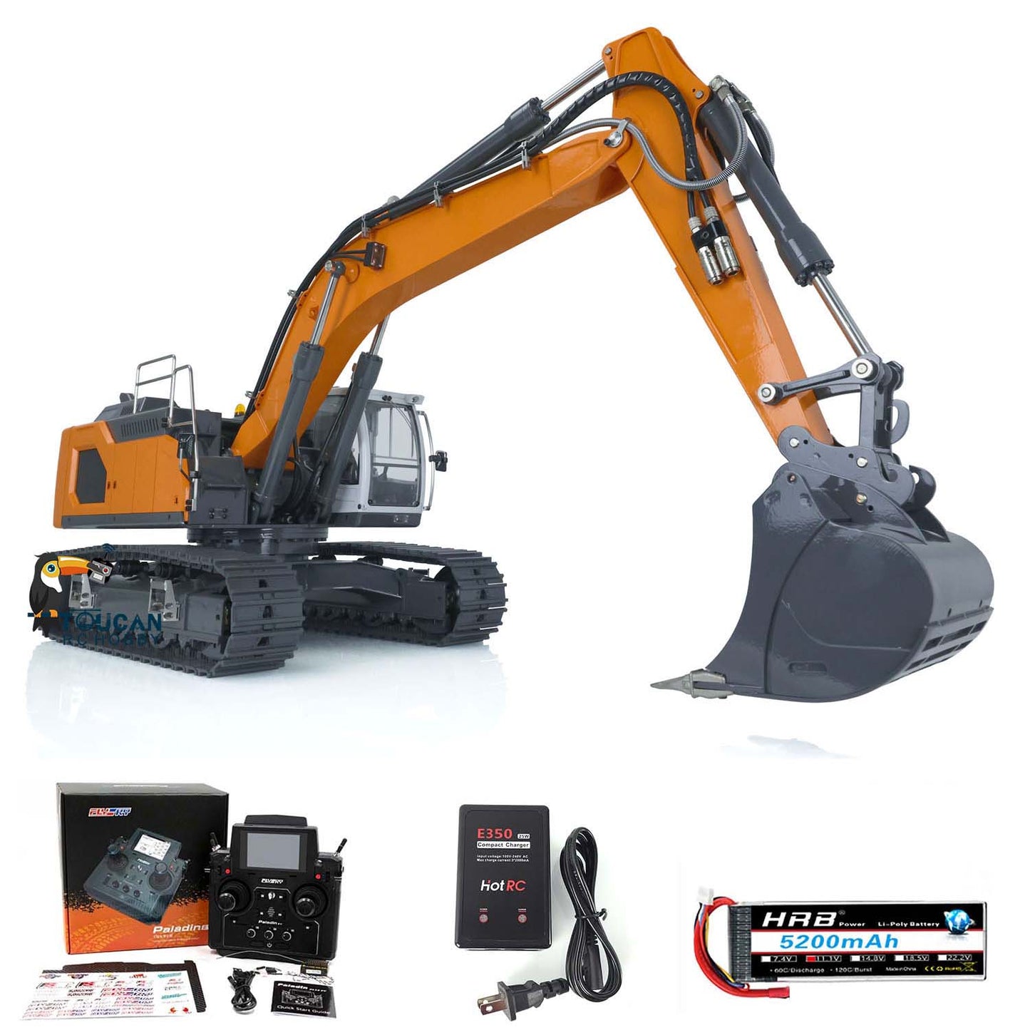 Excavatrice hydraulique RC RTR 945 en métal XDRC 1/14 avec vannes d'inversion 5 canaux et émetteur PL18EV