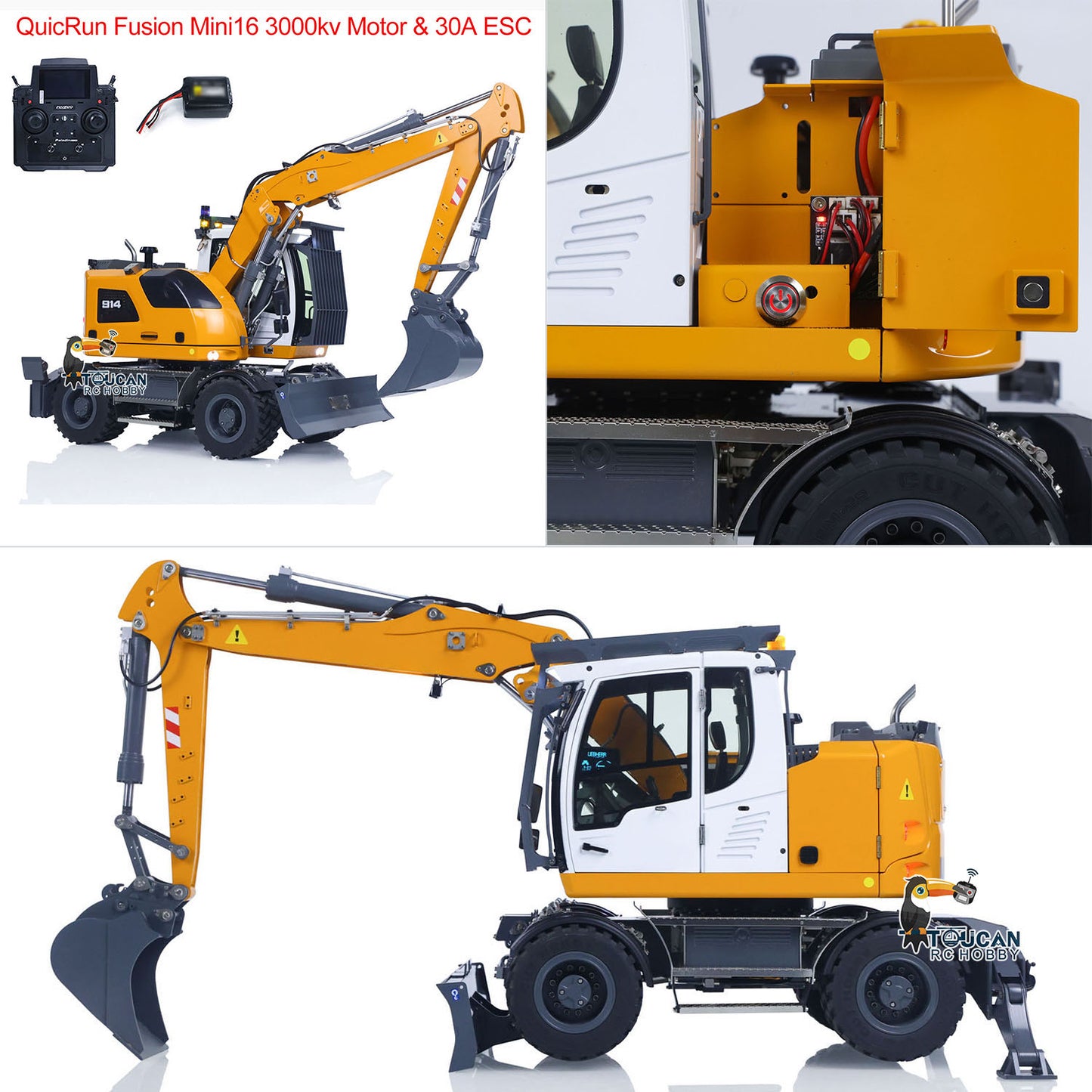 1:14 RC Hydraulic Wheeled Excavator LR914 8-ways Valve 4x4 Digger Engineering Vehicle RTR Axle Lock Upgrade Brushless Motor ESC