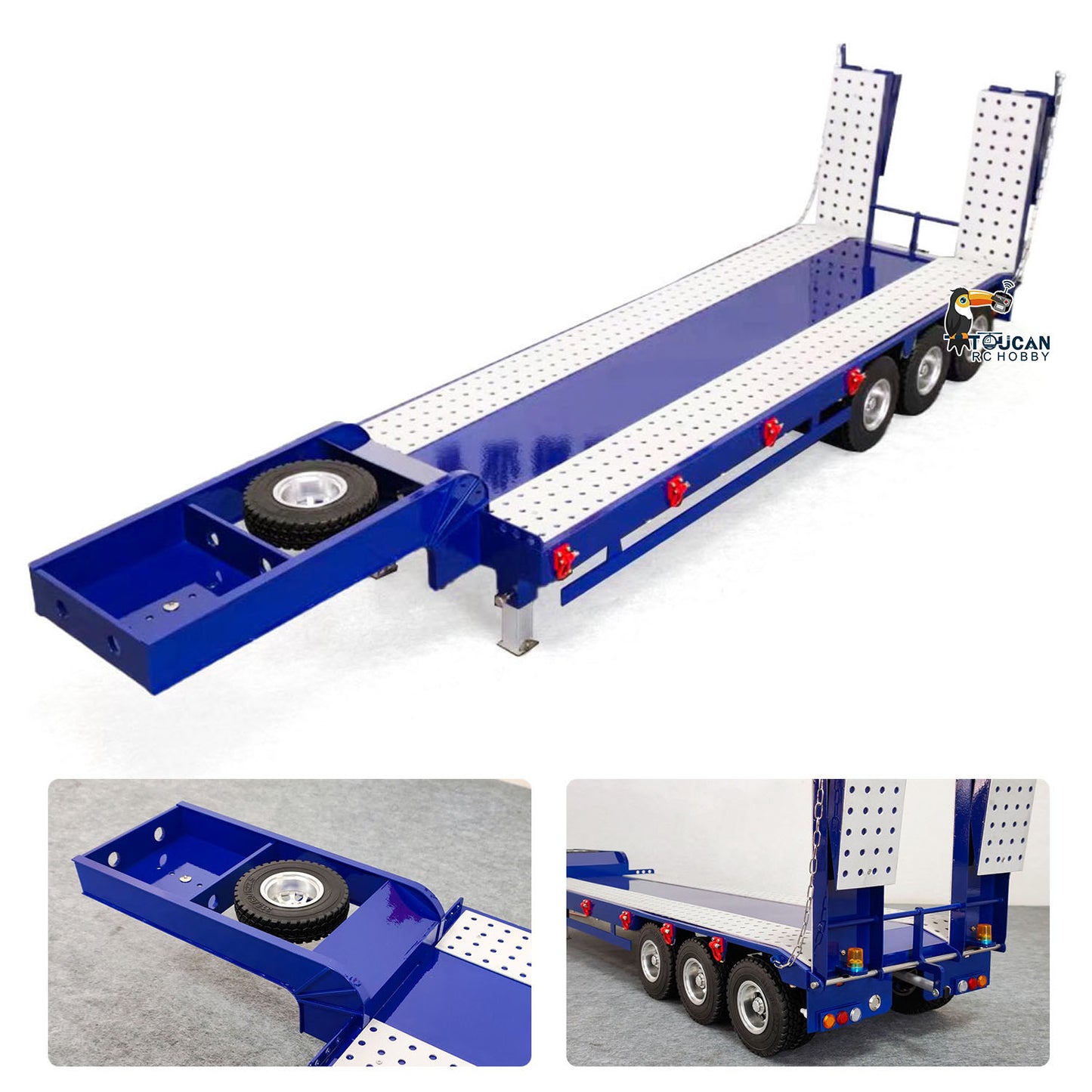 1/14 Metal Trailer 3 Axles 2-section Electric Tailboard for RC Tractor Truck Car