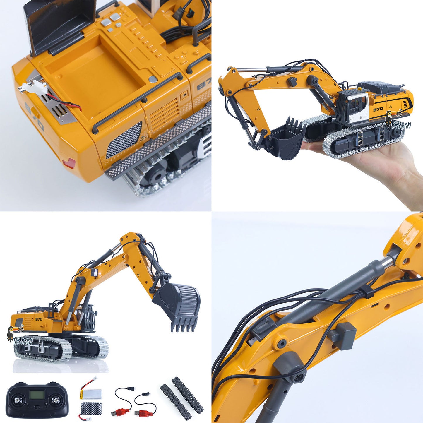1/50 RC Excavator K970 Engineering Vehicle Remote Control Electric Lifting Digger Metal Bucket Tracks Light Sound RTR Battery