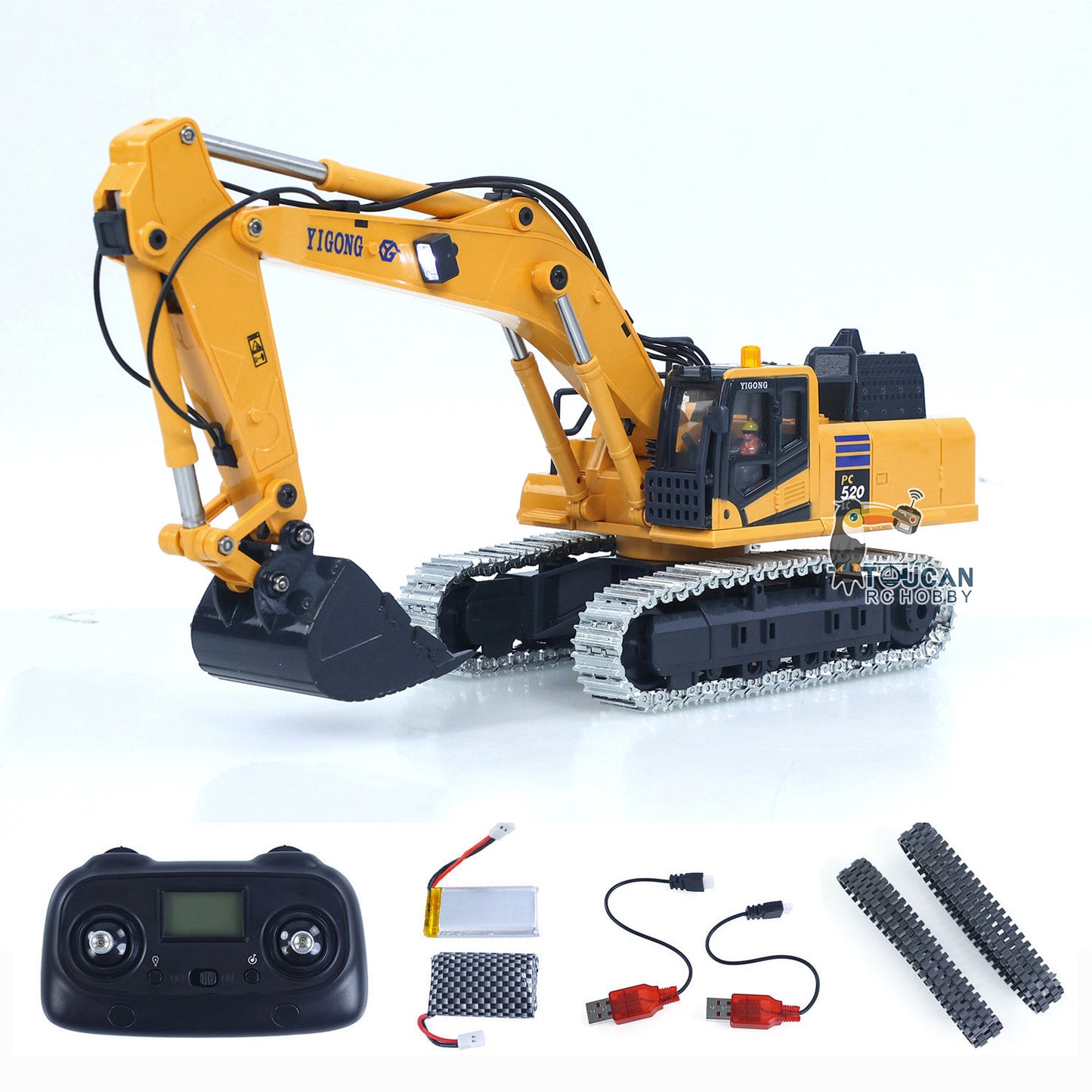 1/50 RC Digger PC520 Electric Liftingl Excavator Engineering Vehicle Metal Tracks Lights Sound Small Toy Collection