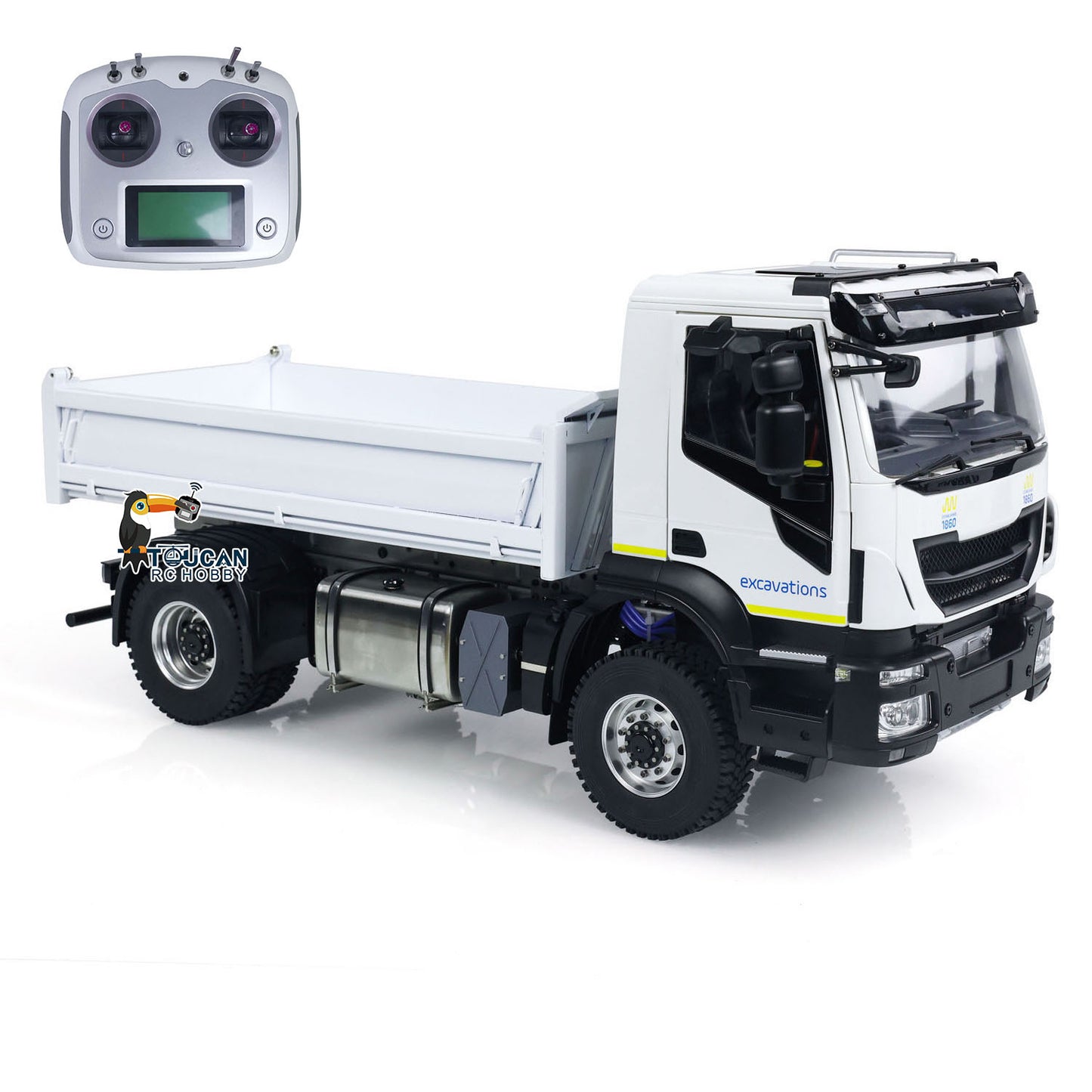 Camion à benne basculante hydraulique 4x4 en métal 1/14 RC / Lame à neige / Projecteur