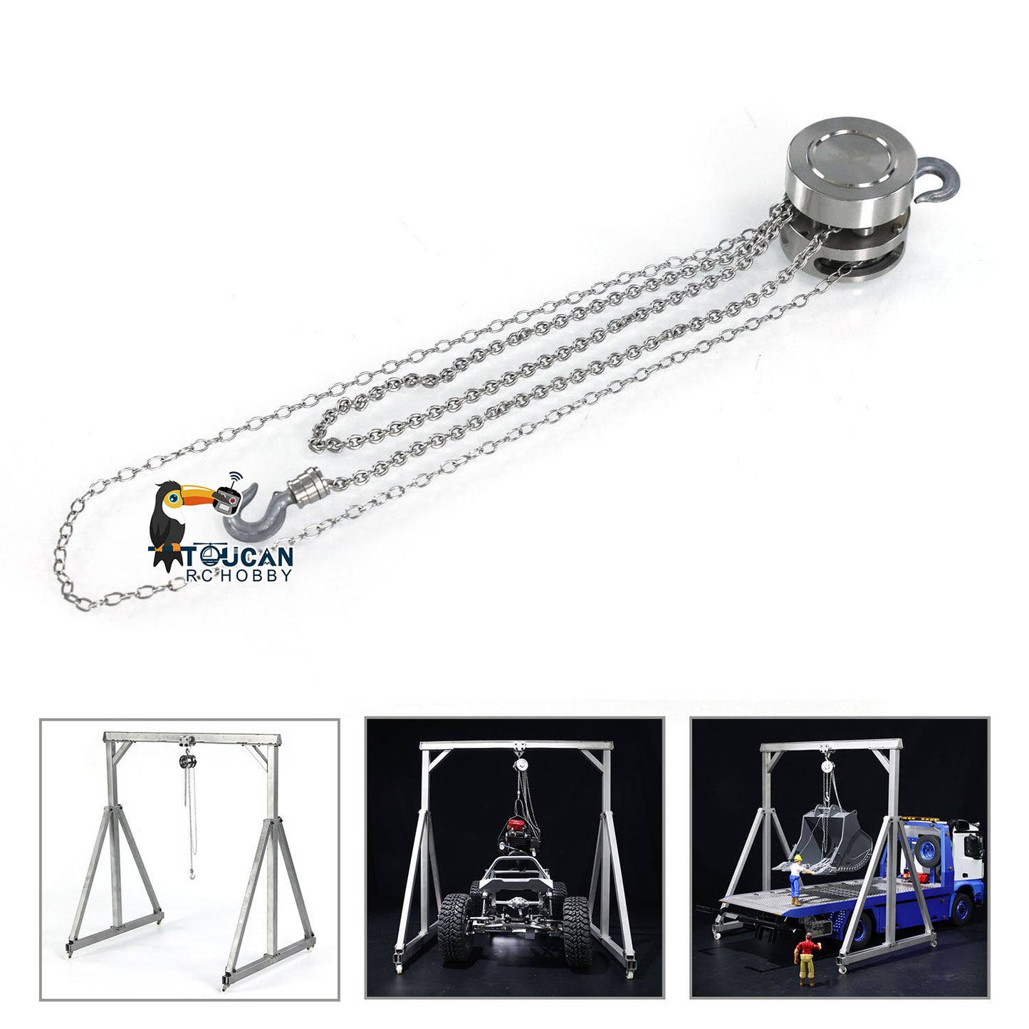 JDM Metal Chain Lift Block Tackle Hoist Portable Gantry for 1/14 RC Crane