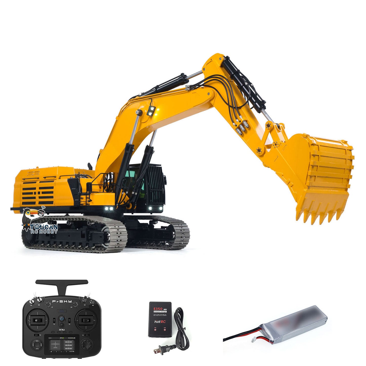 Heavy Machine 1/14 RC Hydraulic Excavator 395F Metal Digger RTR Model Car 1.0L Dual Pump Frsky X14 Radio Battery