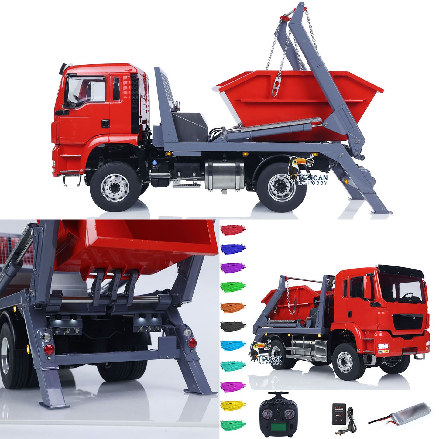 LESU Metal 1/14 RC Hydraulic Swing Arm Garbage Dump Truck 4X4 RTR TGS Light Sound ST8 Radio Battery