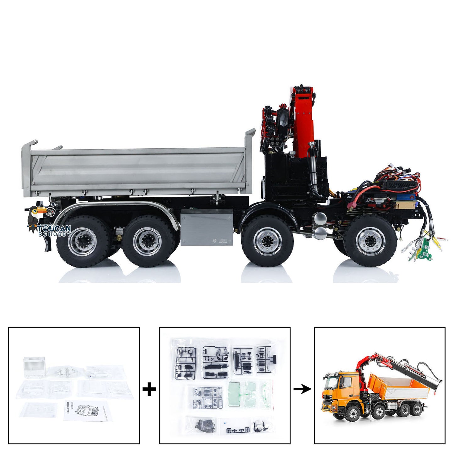 LESU 3348 8X8 RC Hydraulic Dump Truck 3-Ways 1/14 Remote Control Crane Tipper
