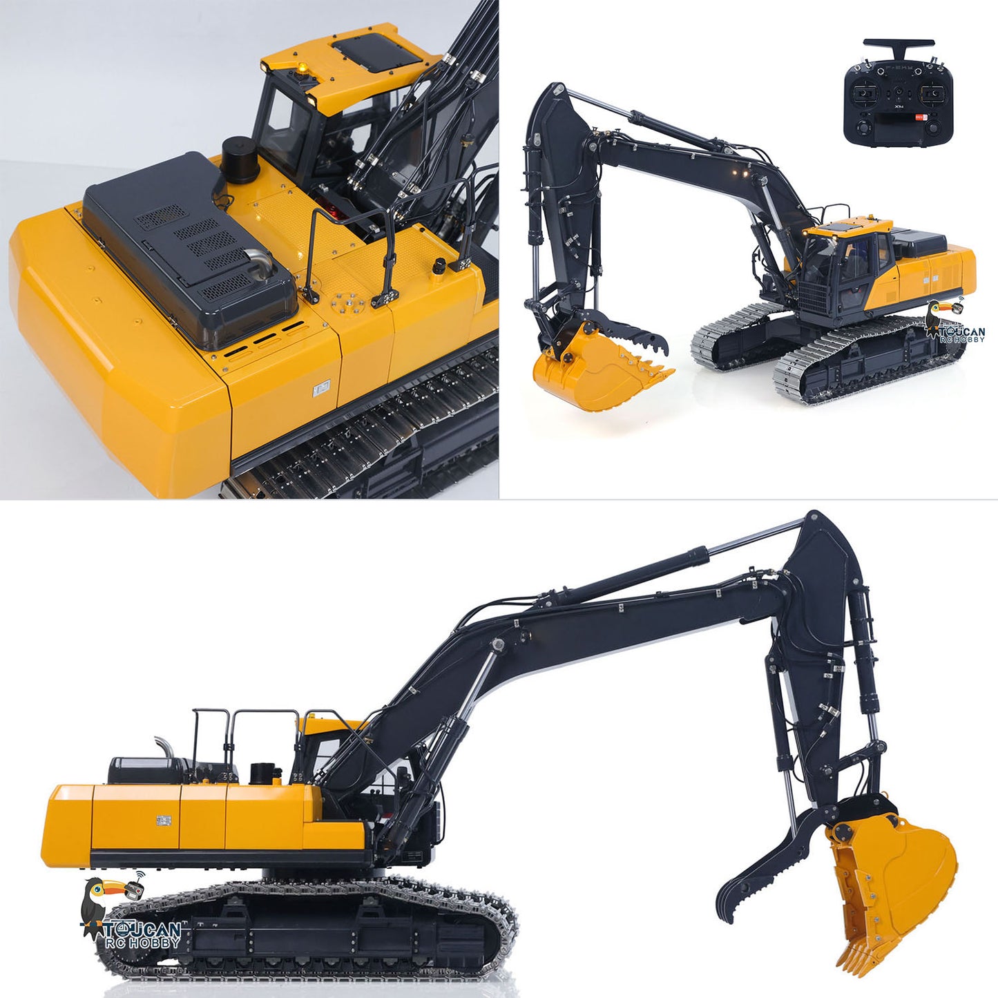 Super Frog 3 Pumps E400 Pro 6CH Valve Thumb Type 1/14 RC Hydraulic Excavator Metal Digger Frsky X14 Radio Sound