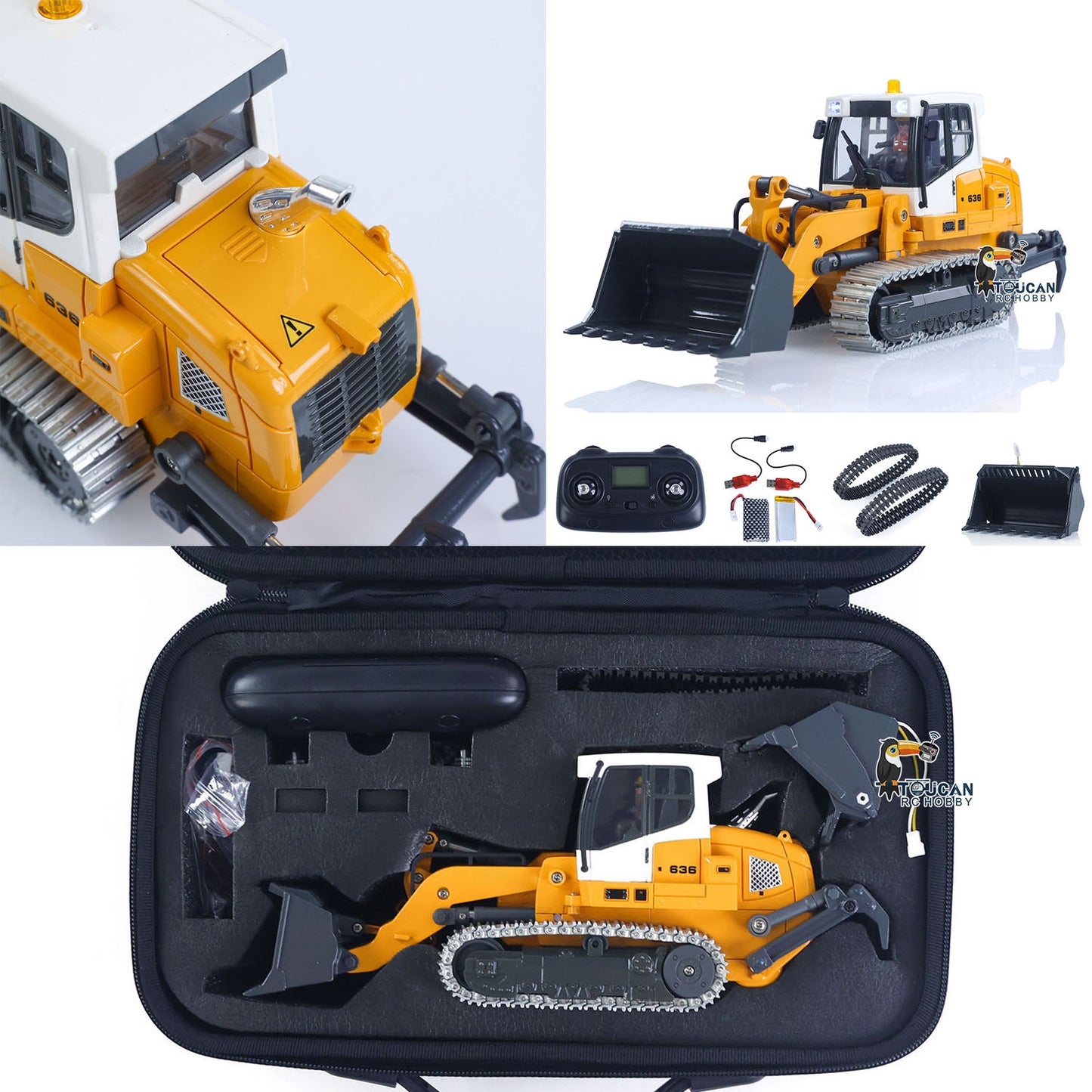 1:50 RC Electric Lifting Tracked Loader LR636 2.4G Construction Vehicle Metal Bucket Tracks Ripper RTR Model Light Sound Battery