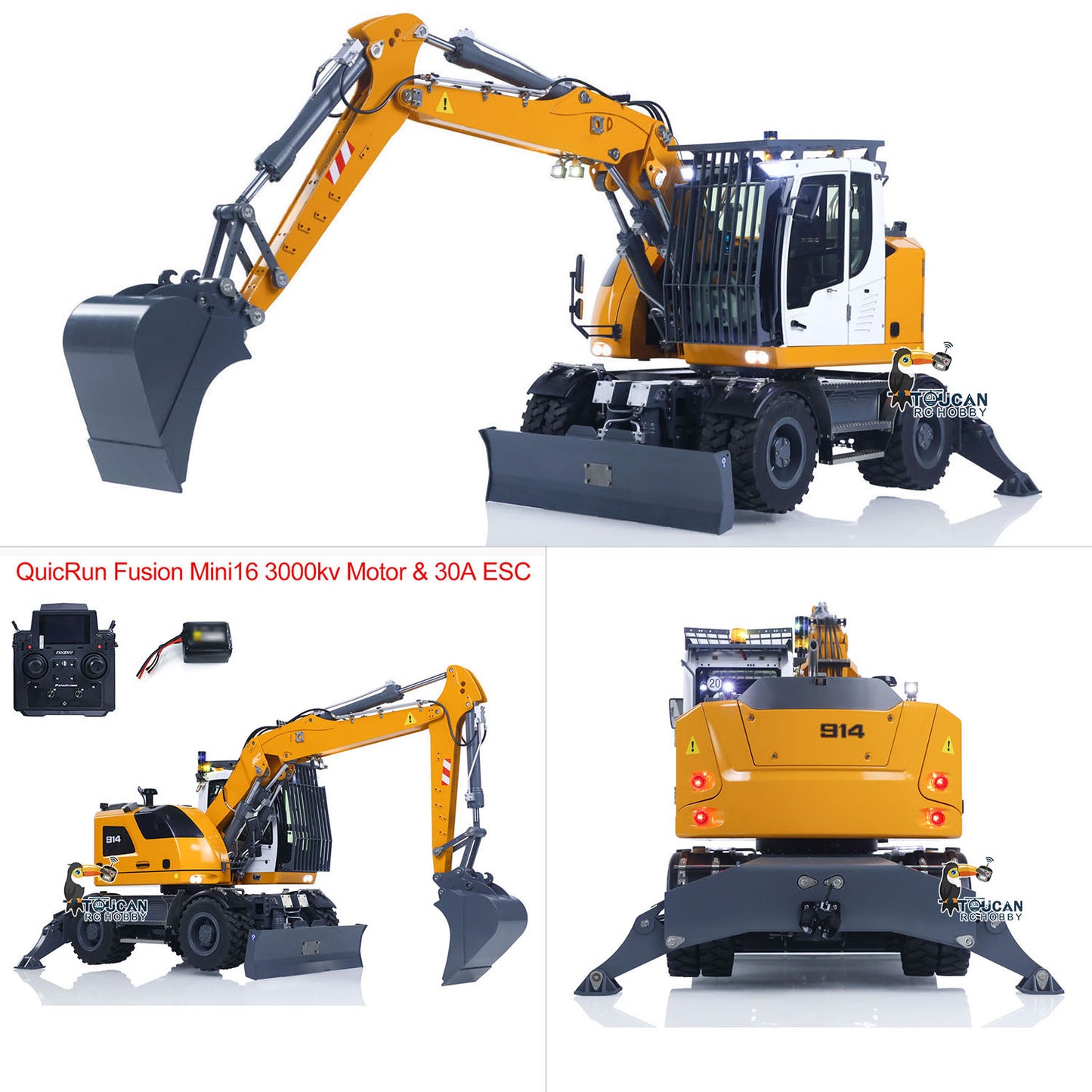 1:14 RC Hydraulic Wheeled Excavator LR914 8-ways Valve 4×4 Digger Engineering Vehicle RTR Axle Lock Upgrade Brushless Motor ESC