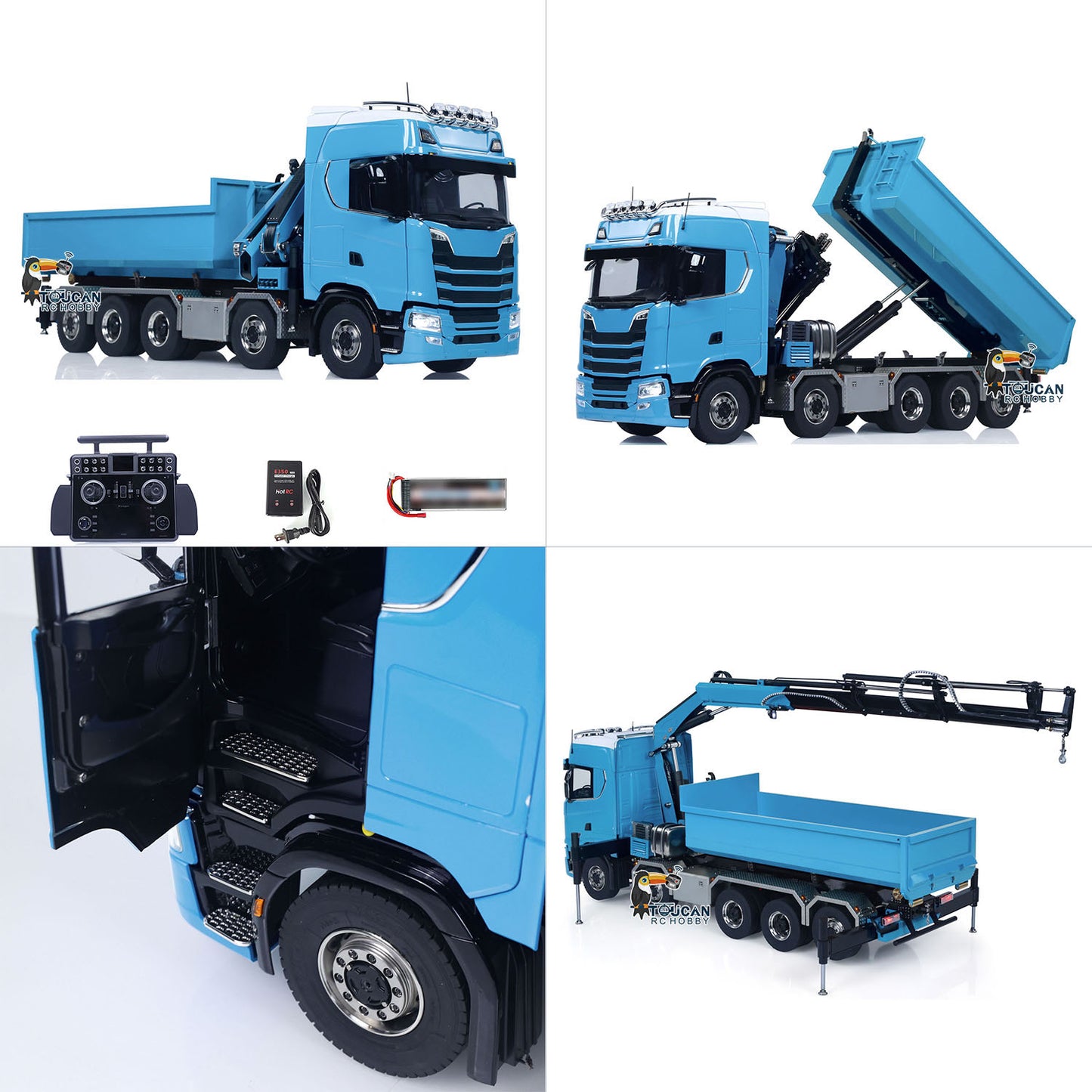 SA770S 1/14 RC Camion à benne basculante à grue hydraulique 10X10 Voiture à benne basculante complète radiocommandée