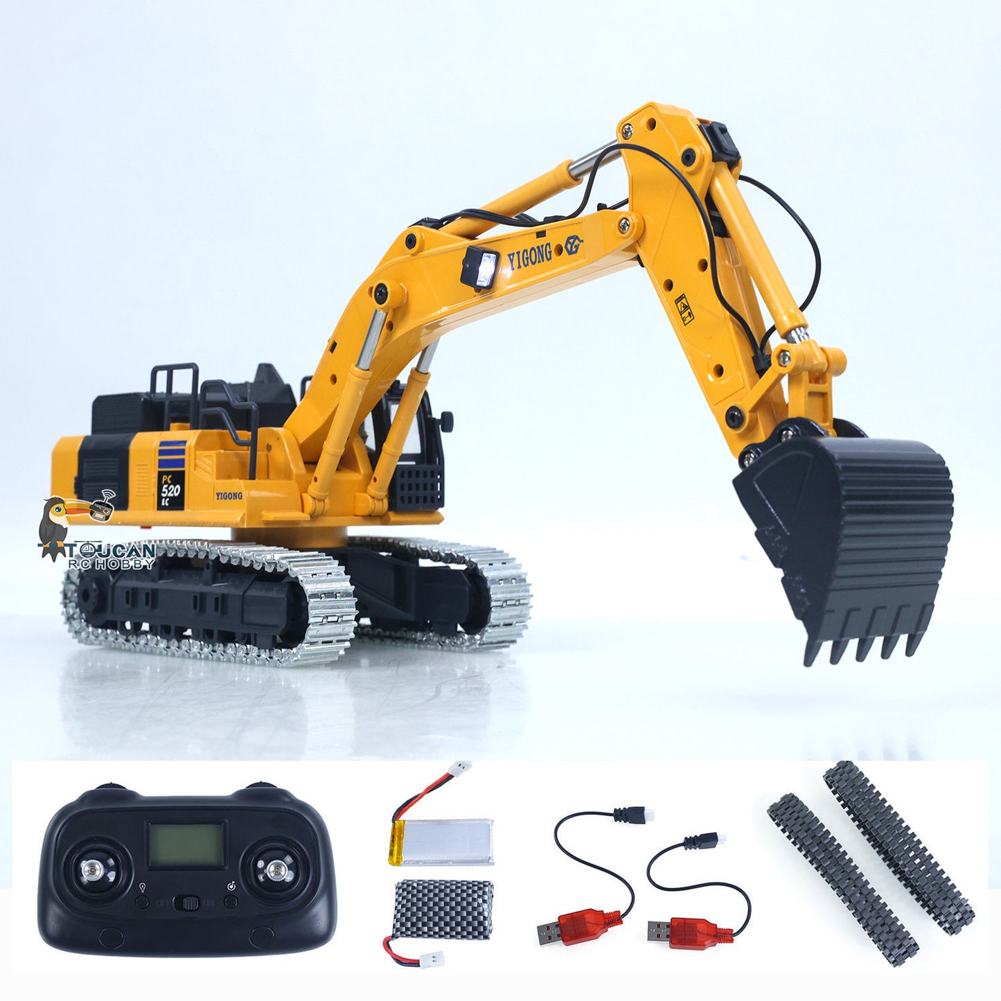 1/50 RC Digger PC520 Electric Liftingl Excavator Engineering Vehicle Metal Tracks Lights Sound Small Toy Collection
