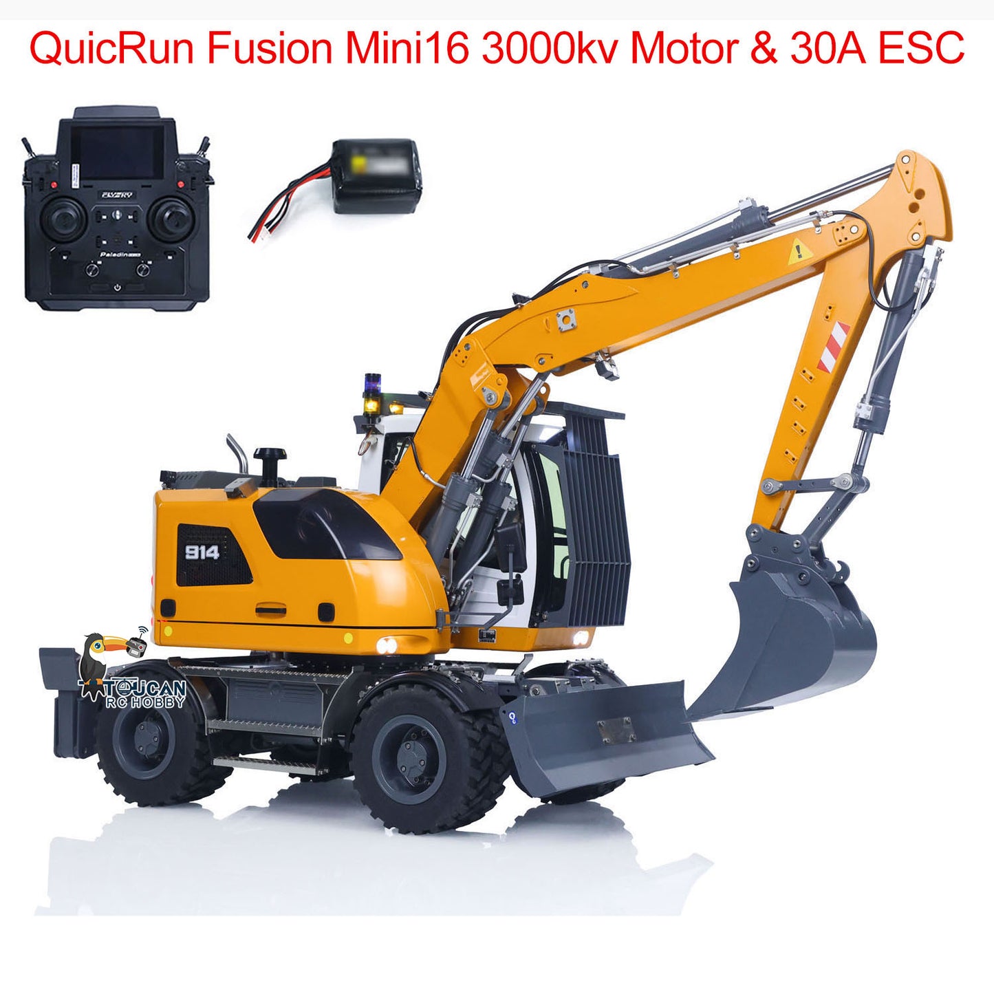 1:14 RC Hydraulic Wheeled Excavator LR914 8-ways Valve 4x4 Digger Engineering Vehicle RTR Axle Lock Upgrade Brushless Motor ESC