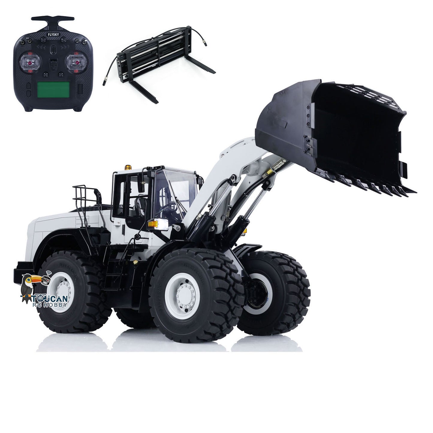 Metal 1/14 RC Hydraulic Loader WA480 Heavy Construction Machine Differential Lock Axles Quick Coupler Fork Light Sound ST8