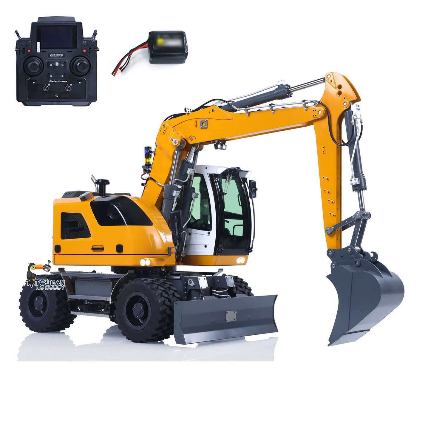 1/14 RC Hydraulic Wheeled Excavator LR914 8-ways Valve RTR Metal Remote Control 4*4 Digger Model Axle Lock Flysky PL18EV Lite