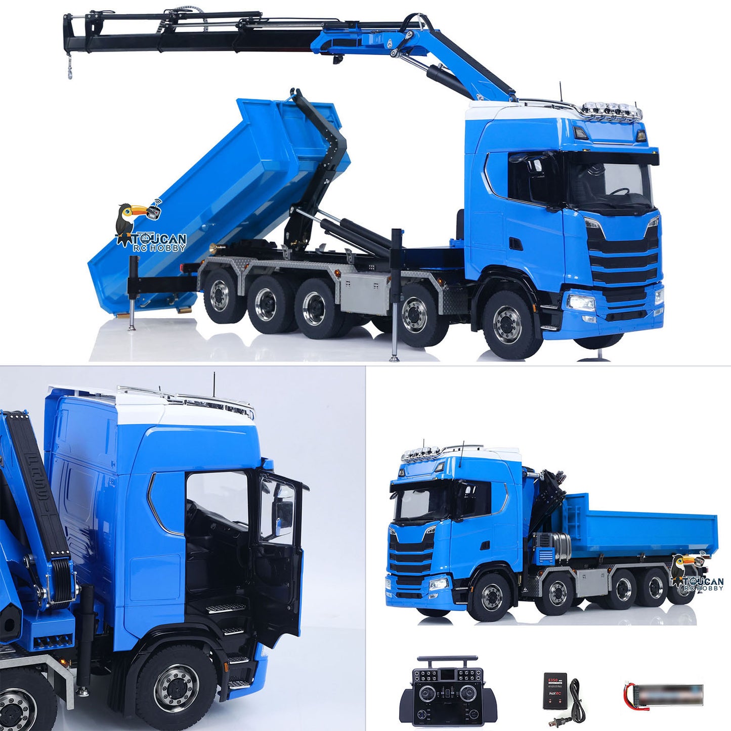 SA770S 1/14 RC Camion à benne basculante à grue hydraulique 10X10 Voiture à benne basculante complète radiocommandée