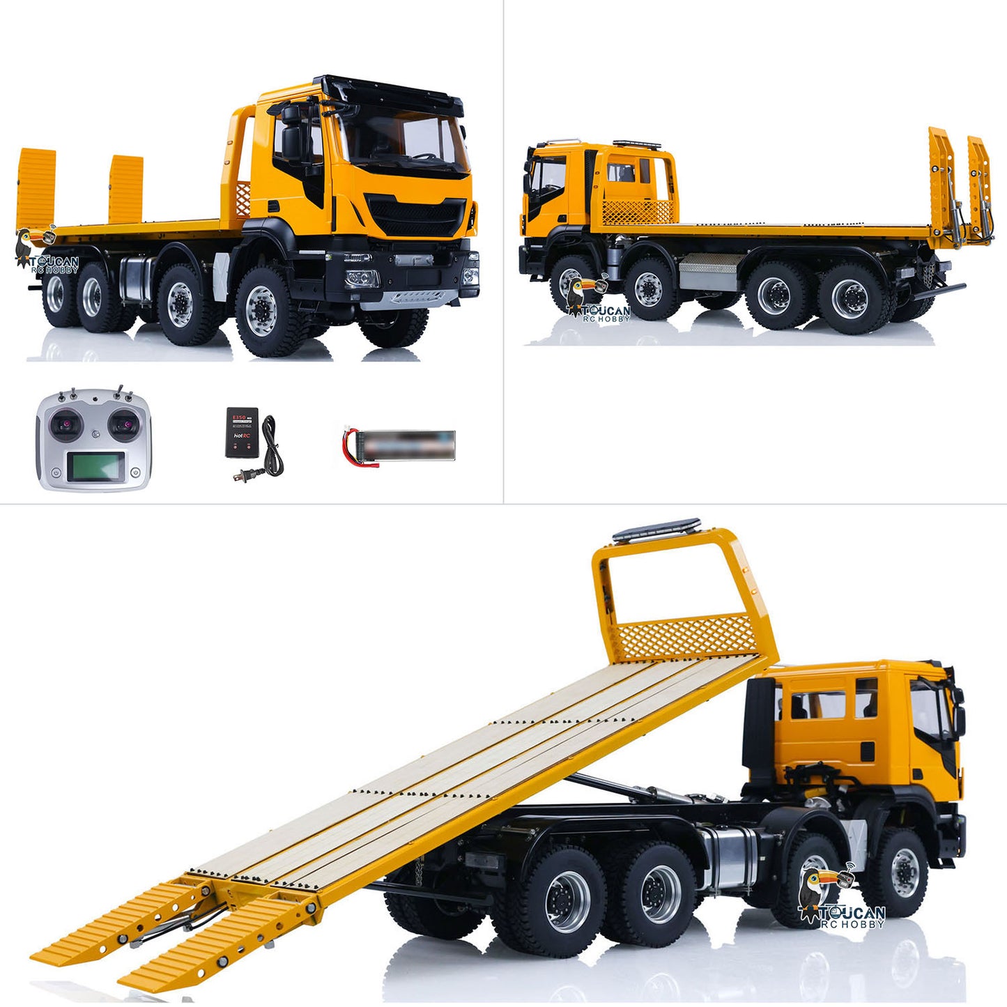 1/14 8X8 RC Hydraulic Wrecker Truck 2Speed Remote Control Road Rescue Vehicle CNC Axle Differential Locks Light System Battery