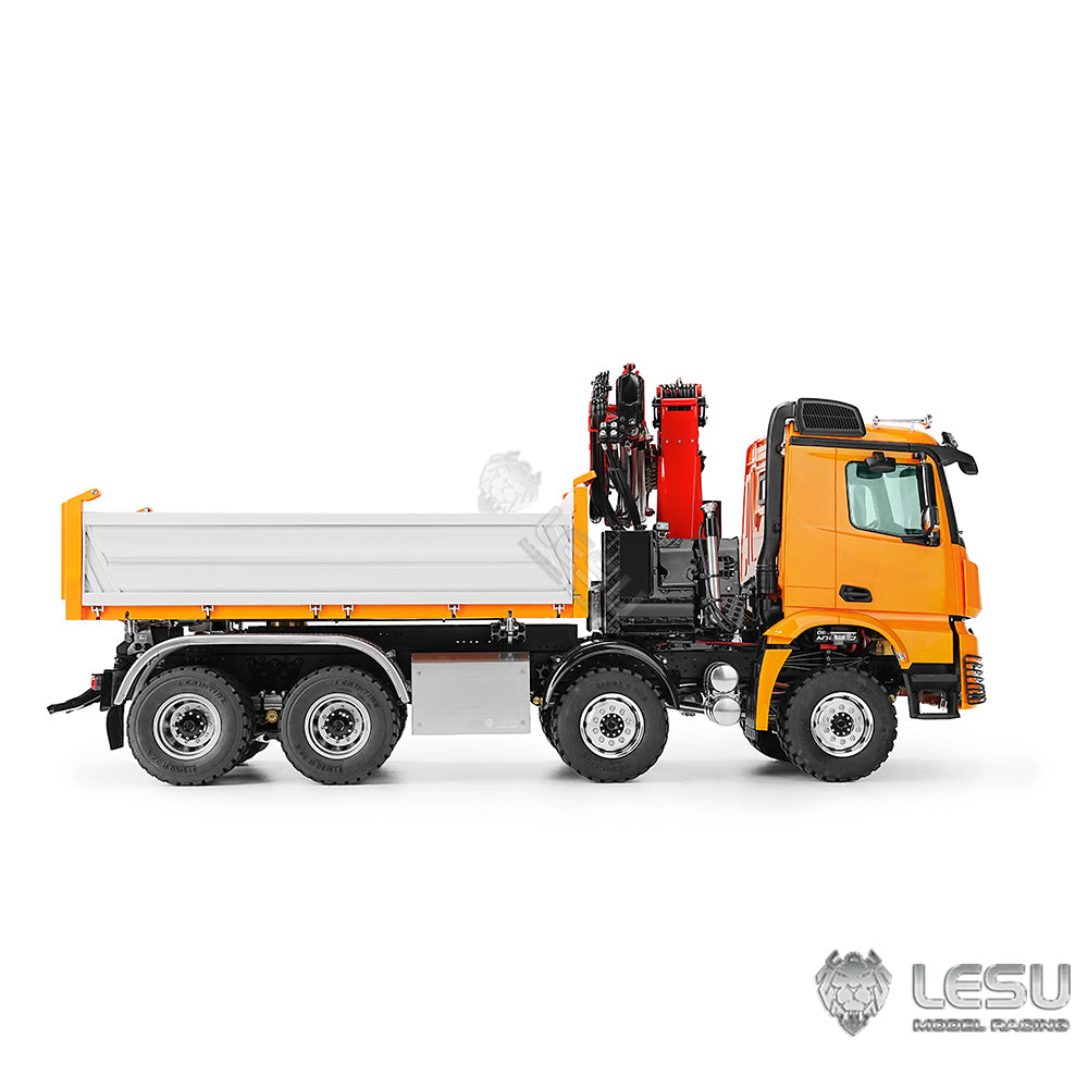 LESU 3348 1/14 RC Camion à benne basculante hydraulique 3 voies 8X8 avec grue à bascule télécommandée
