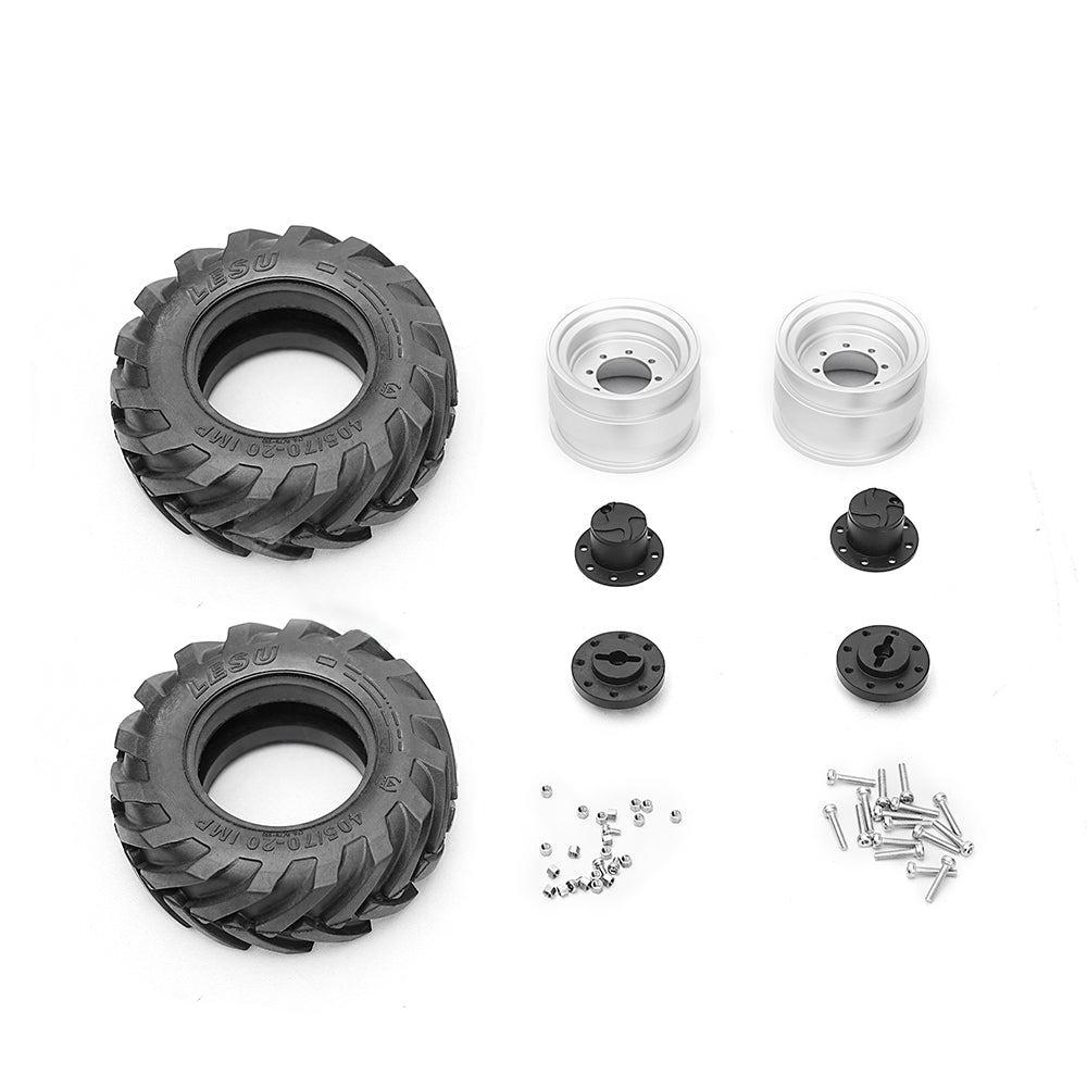 1Pair Wheel Metal Hub Rubber Tire for LESU AOUE MCL8 AT1050 6MDX DIY 1/14 RC Hydraulic Loader Radio Control Dump Truck Model Car