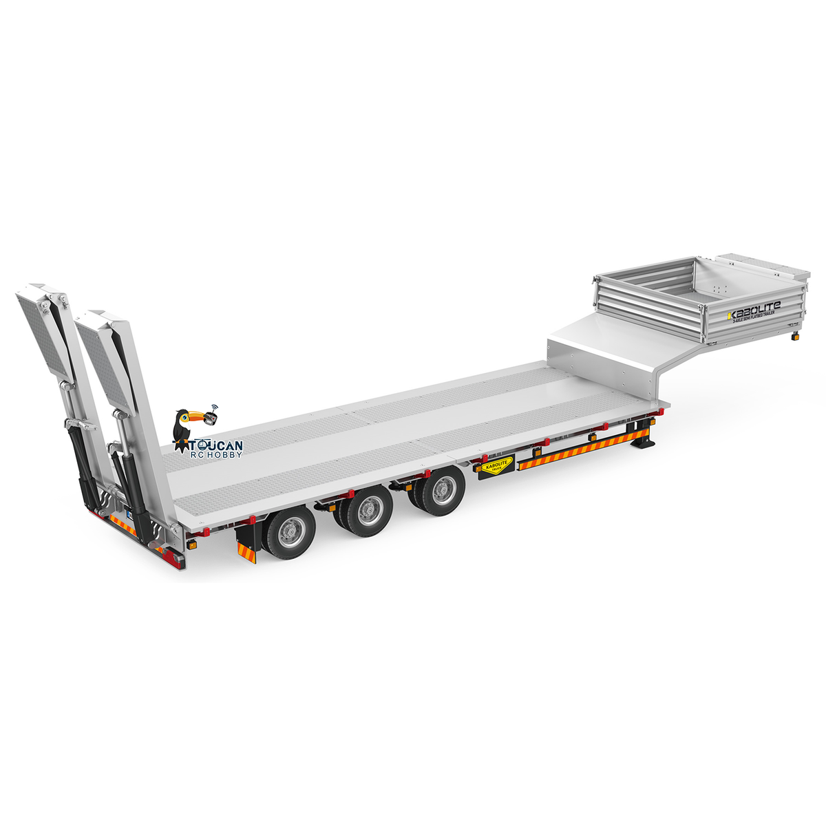 Kabolite 1/14 3 Axles Metal Semi Trailer Flatbed K770S 103 Electronic Support Legs Folding Tail Board for RC Tractor Truck Model