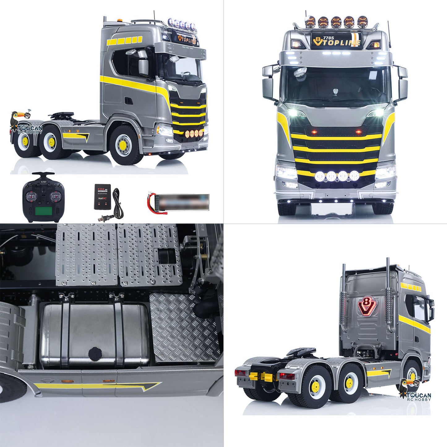 TOUCAN 1/14 RC Tractor Truck 770S RTR 3Speed Lorry 6X6 Metal Chassis Axle Locks Smoke Sound Light Chassis Suspension ST8 Battery