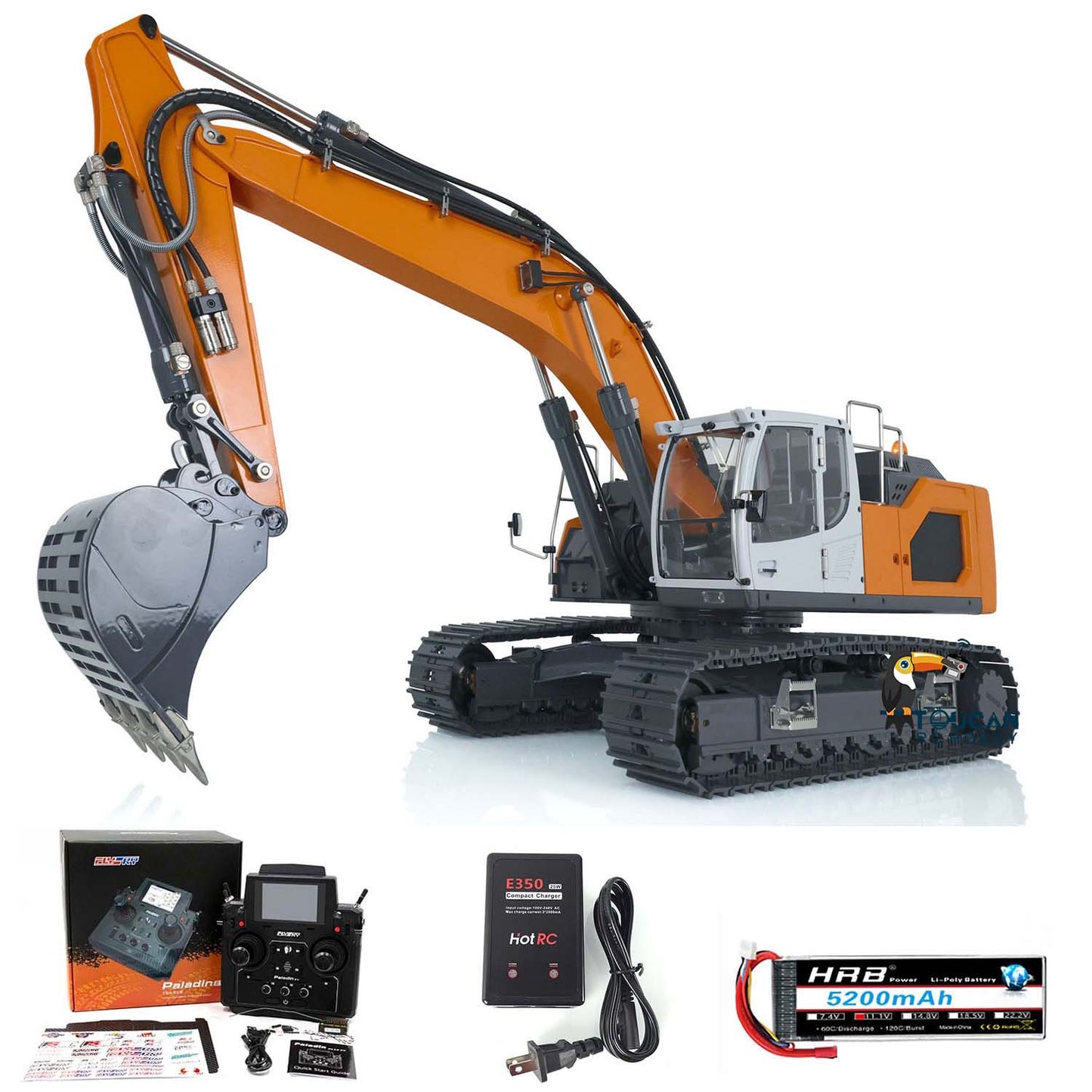 Excavatrice hydraulique RC RTR 945 en métal XDRC 1/14 avec vannes d'inversion 5 canaux et émetteur PL18EV