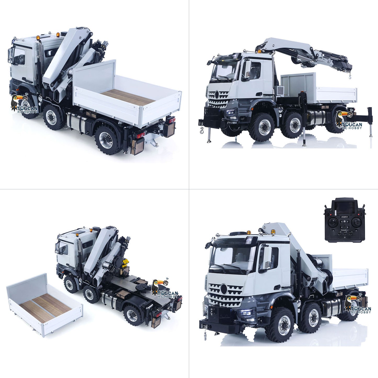 4151 AK Metal 1/14 RC Tractor Truck with Hydraulic Crane Fly Jib Arm Bucket 6*6 Remote Control Farm Car 3Speed Model Lorry Sound