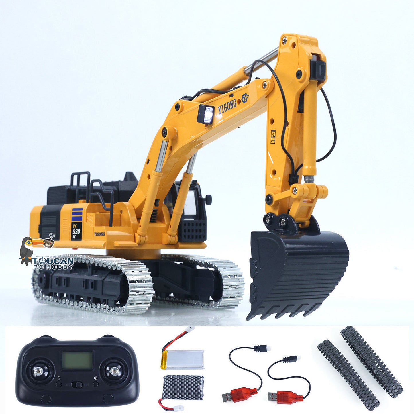 1/50 RC Digger PC520 Electric Liftingl Excavator Engineering Vehicle Metal Tracks Lights Sound Small Toy Collection