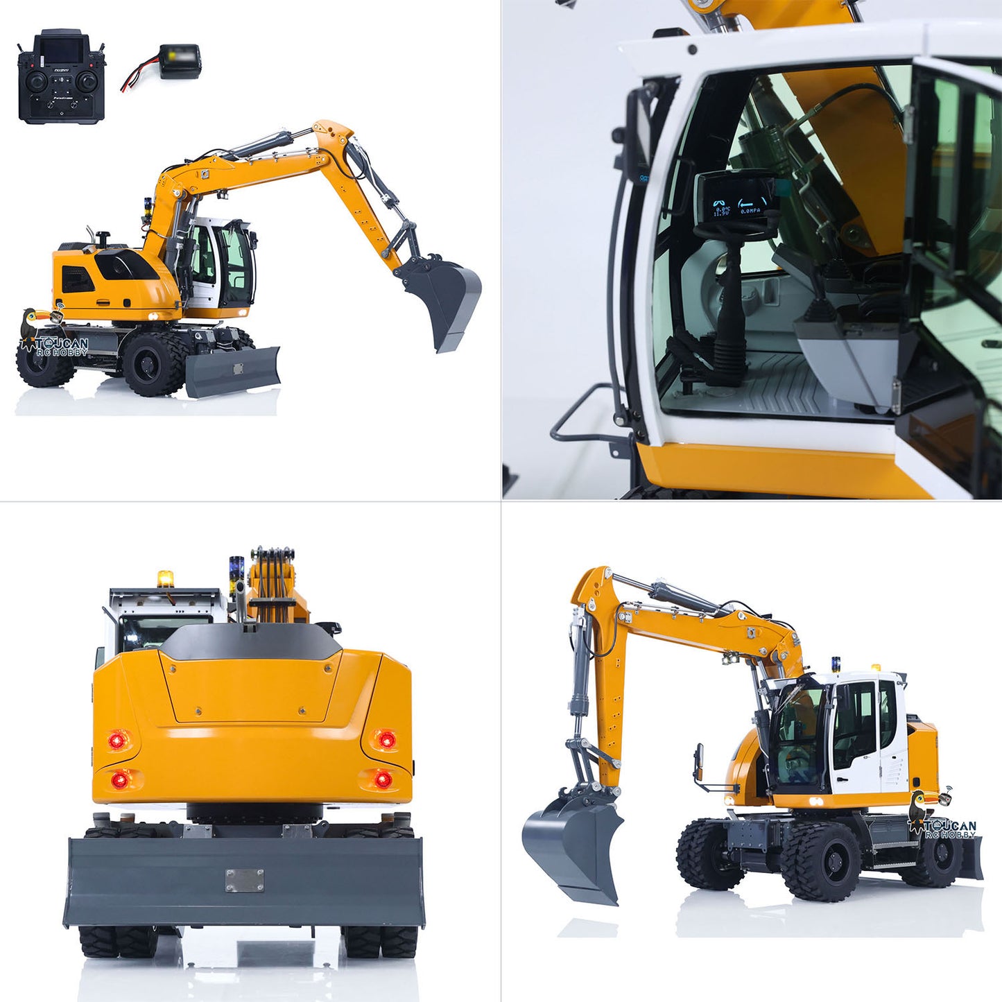 1/14 RC Hydraulic Wheeled Excavator LR914 8-ways Valve RTR Metal Remote Control 4*4 Digger Model Axle Lock Flysky PL18EV Lite