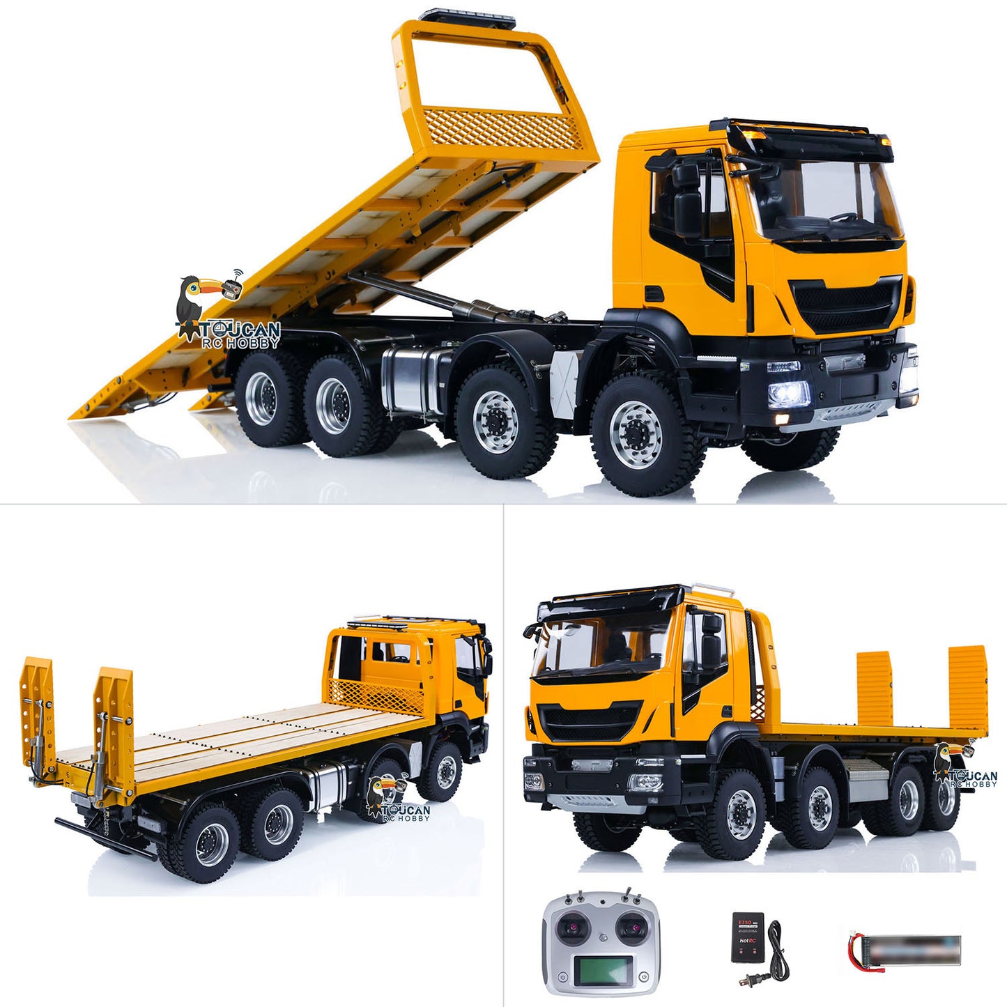 1/14 8X8 RC Hydraulic Wrecker Truck 2Speed Remote Control Road Rescue Vehicle CNC Axle Differential Locks Light System Battery