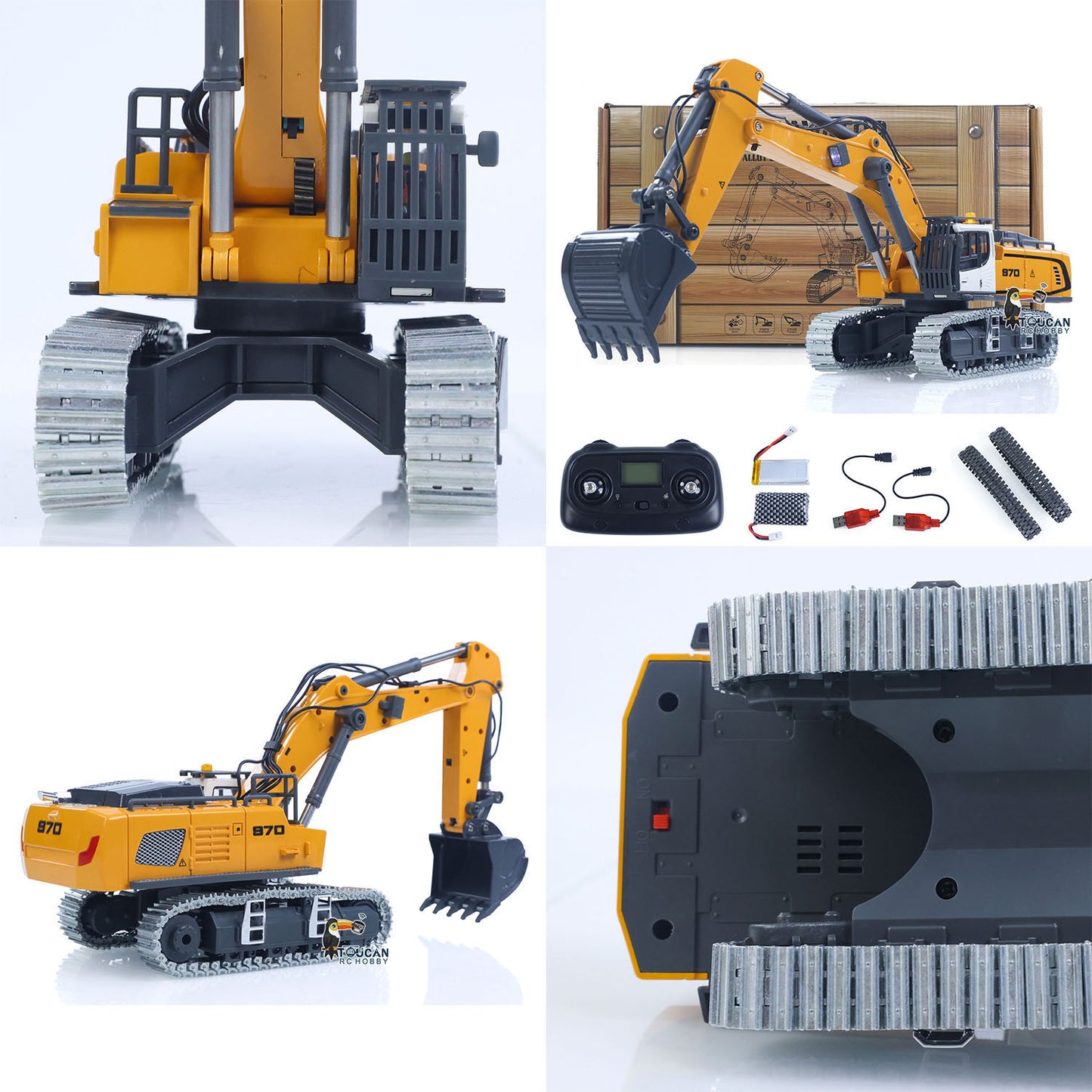1/50 RC Excavator K970 Engineering Vehicle Remote Control Electric Lifting Digger Metal Bucket Tracks Light Sound RTR Battery