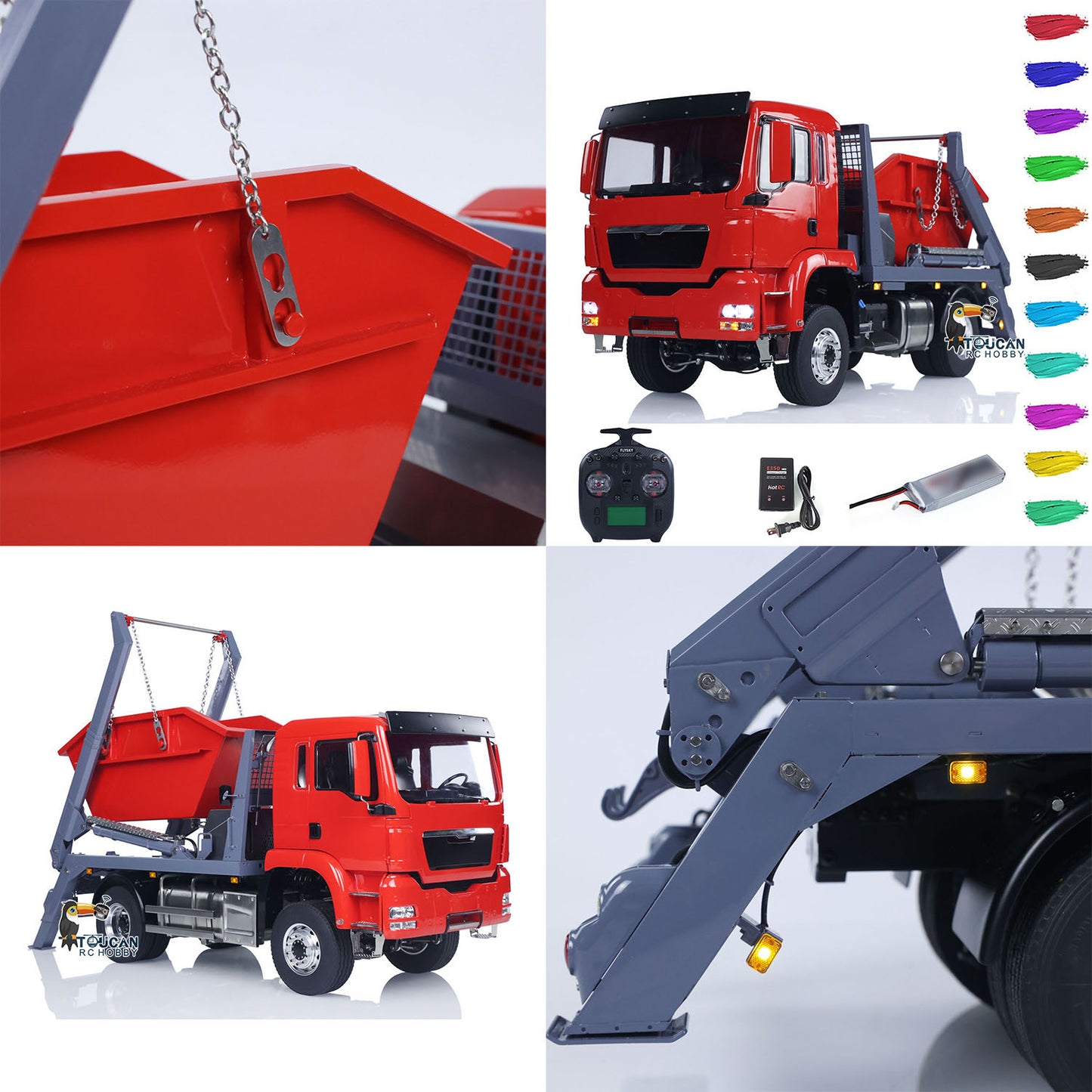 LESU Metal 1/14 RC Hydraulic Swing Arm Garbage Dump Truck 4X4 RTR TGS Light Sound ST8 Radio Battery